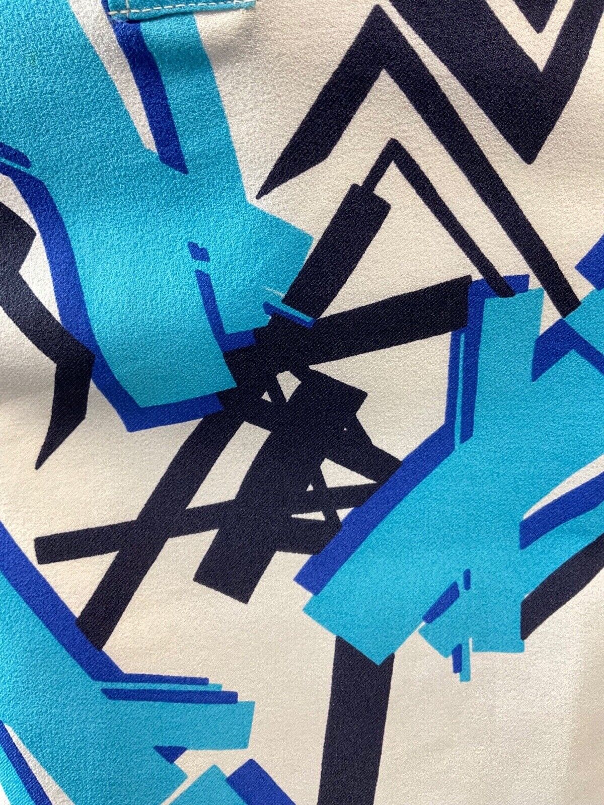 VINTAGE 60s 70s WHITE BLUE NAVY GEOMETRIC MOD DAGGER SHIRT DRES 10 12