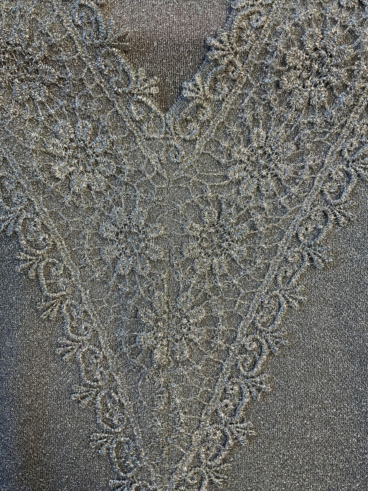 VINTAGE 60s 70s METALLIC SILVER FLORAL LACE PARTY SLEEVELESS KNIT TOP 12 14