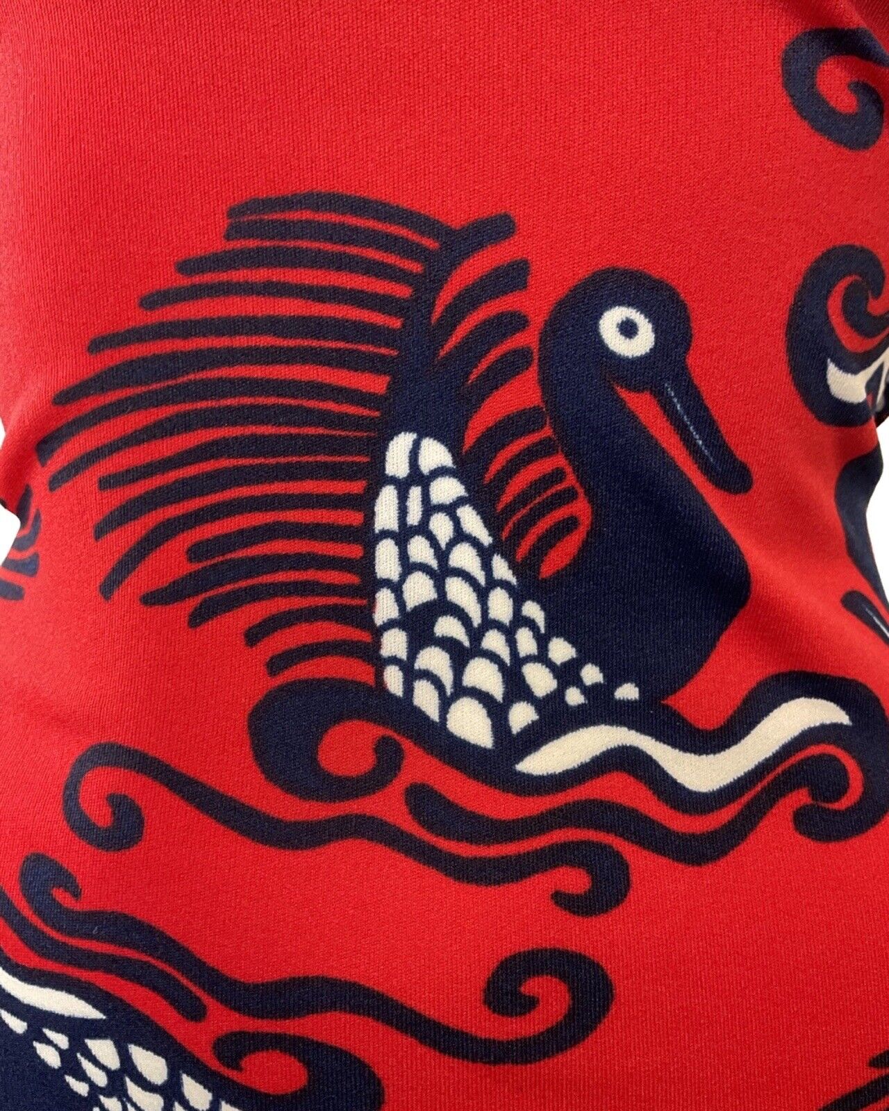 VINTAGE 60s 70s RED BLUE WHITE BIRD BOAT PSYCHEDELIC MOD SWIMSUIT BODYSUIT 8 10
