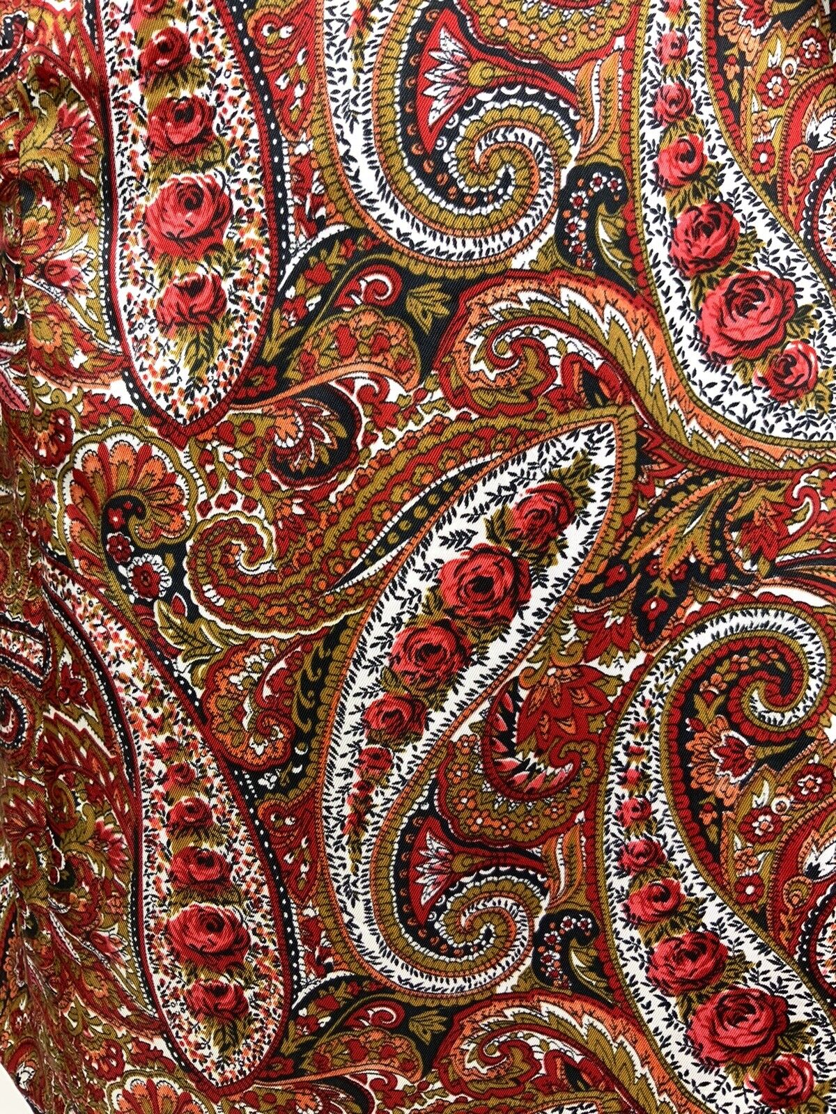 VINTAGE 60s 70s RED GREEN BLACK PEACH FLORAL PSYCHEDELIC PAISLEY BELTED DRESS 10