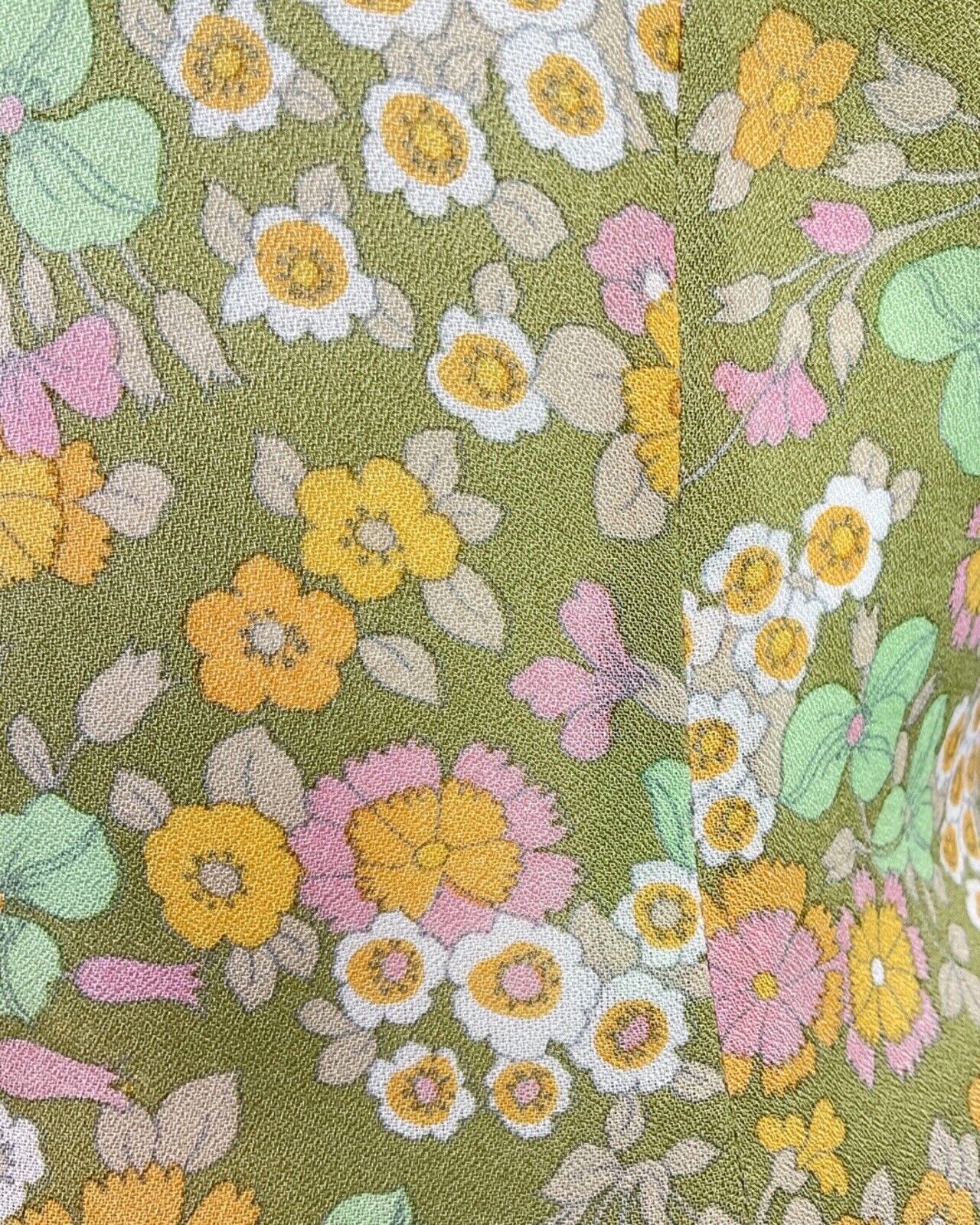 VINTAGE 60s 70s GREEN PINK YELLOW FLORAL BOTANICAL PRAIRIE BLOUSE 12 14