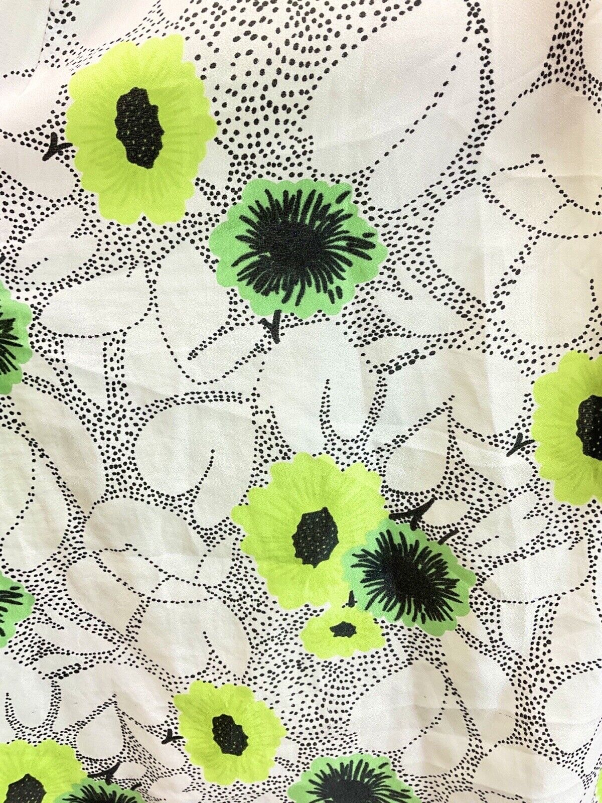 VINTAGE 60s 70s WHITE BLACK LIME GREEN DOTTY FLORAL SLEEVELESS SWING DRESS 10