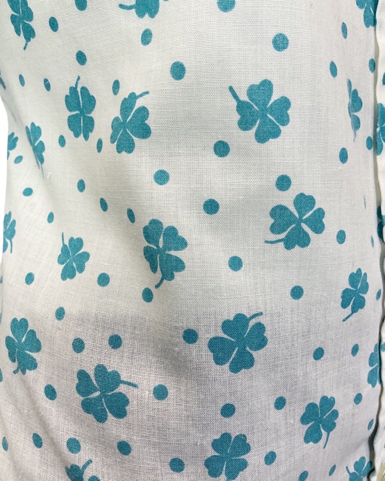 VINTAGE 60s 70s WHITE BLUE POLKA DOT CLOVER MOD SHORT SLEEVE SHIRT 12 14