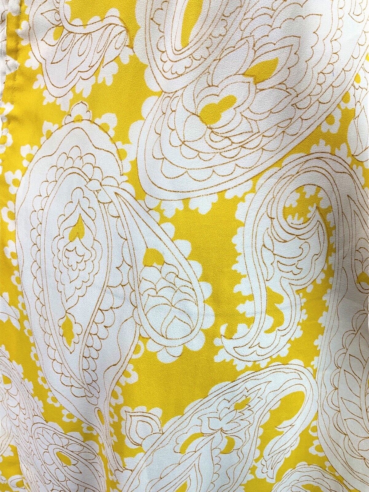 VINTAGE 60s 70s SUNSHINE YELLOW WHITE FLORAL PAISLEY MOD SLEEVELESS DRESS 10 12