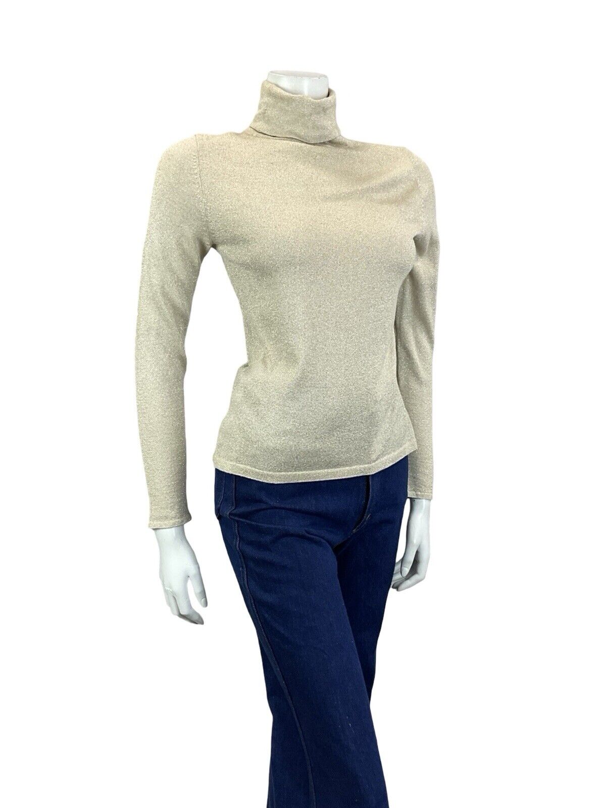 VTG 60S 70S BOHEMIAN COOL GOLD LONG SLEEVE SPARKLY TURTLENECK TOP 6