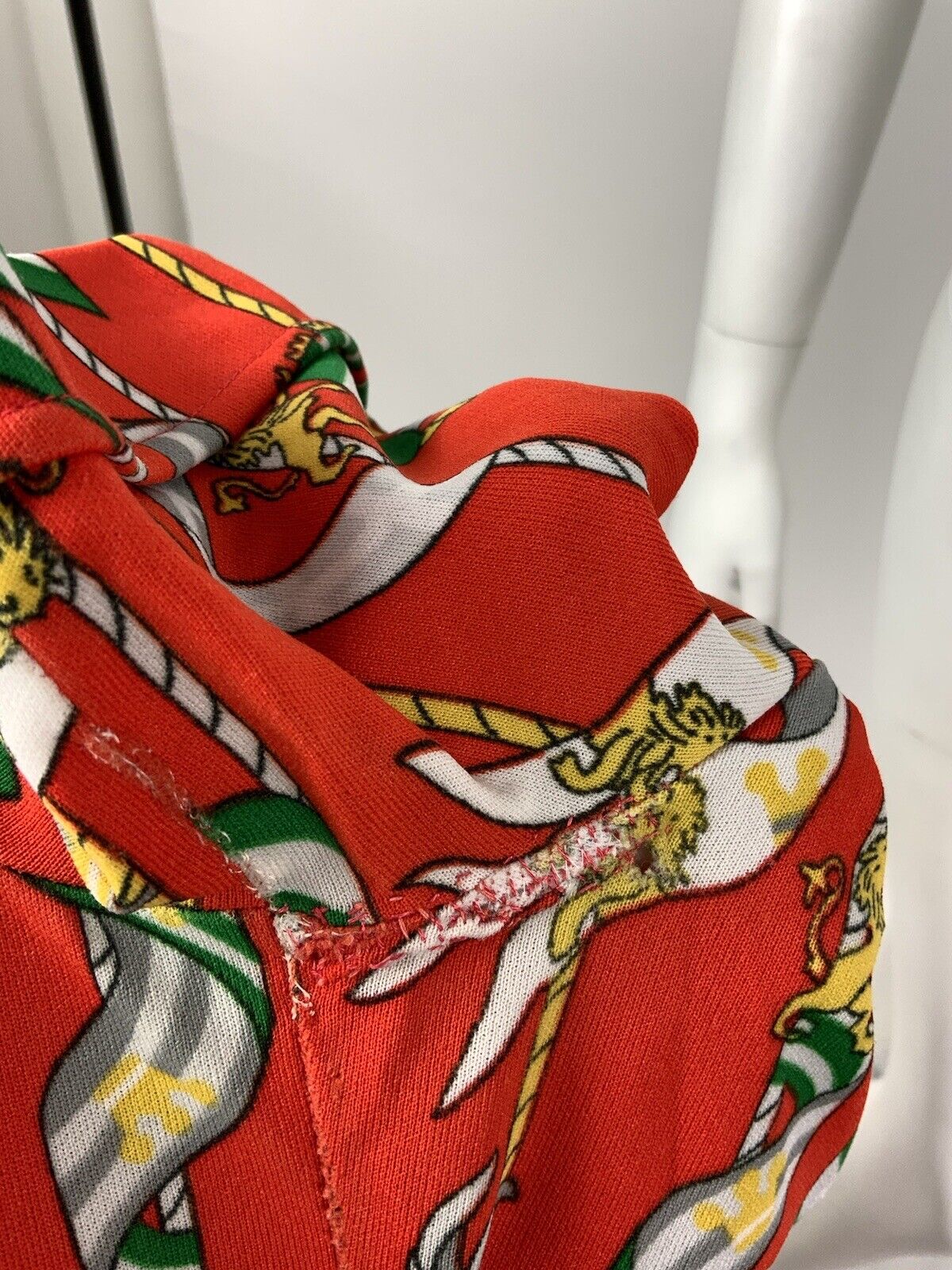 VTG 60s 70s RED ORANGE GREEN GREY FLAG LION CREST MOD DAGGER SHIRT DRESS 12 14