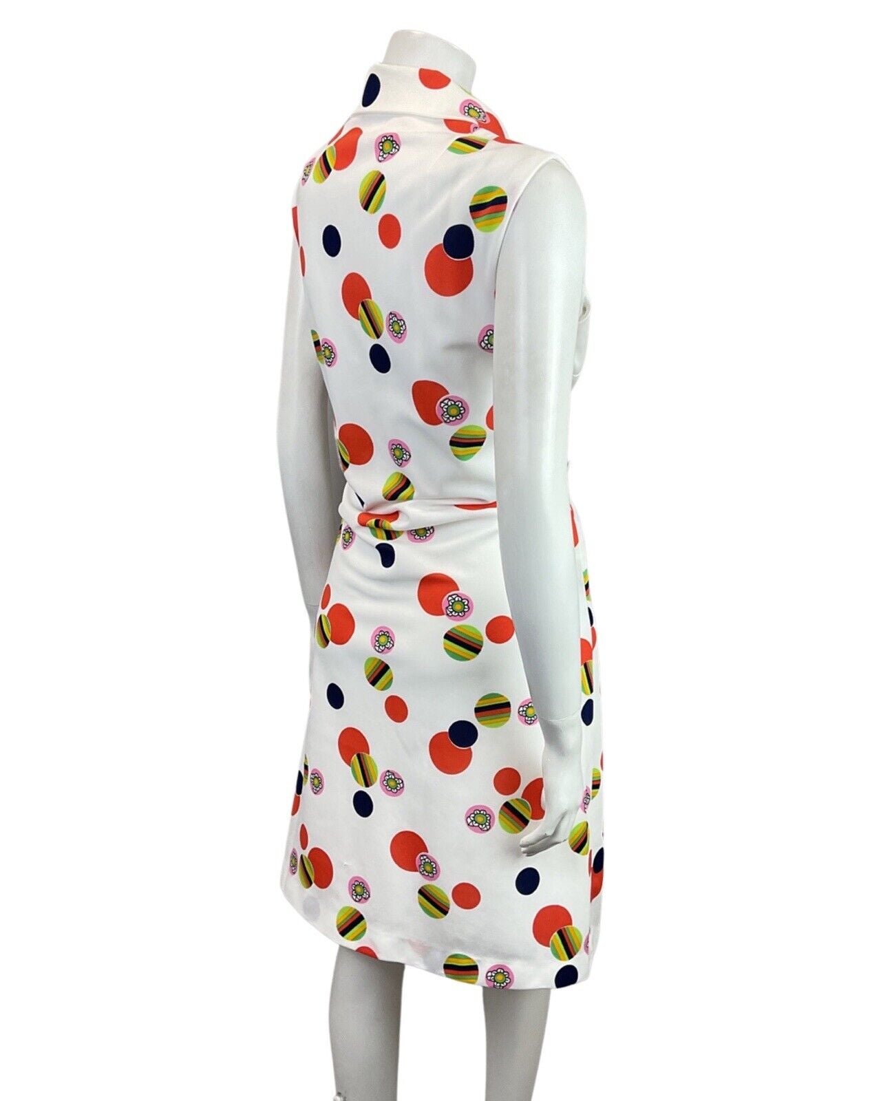 VINTAGE 60s 70s WHITE RED PINK STRIPED DAISY DOTTY MOD SLEEVELESS SHIRT DRESS 16