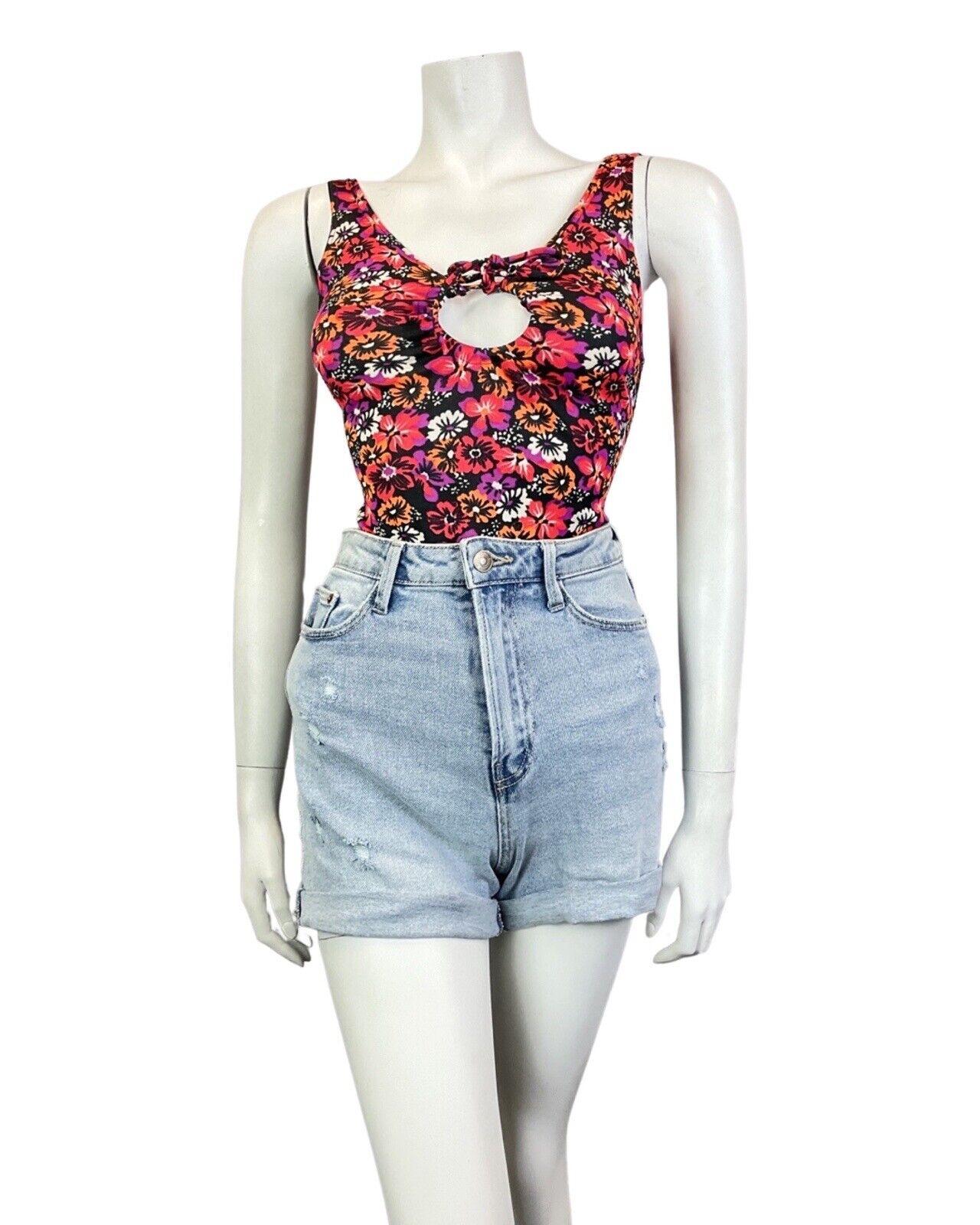 VTG 60s 70s PINK BLACK ORANGE NEON PSYCHEDELIC FLORAL SWIMSUIT BODYSUIT 12 14