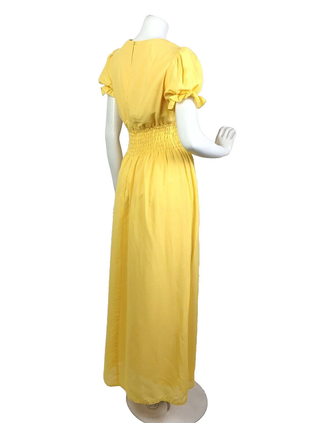 VINTAGE 60s 70s SUNSHINE YELLOW PUFF SLEEVE PRAIRIE BOHO MAXI DRESS 10 12