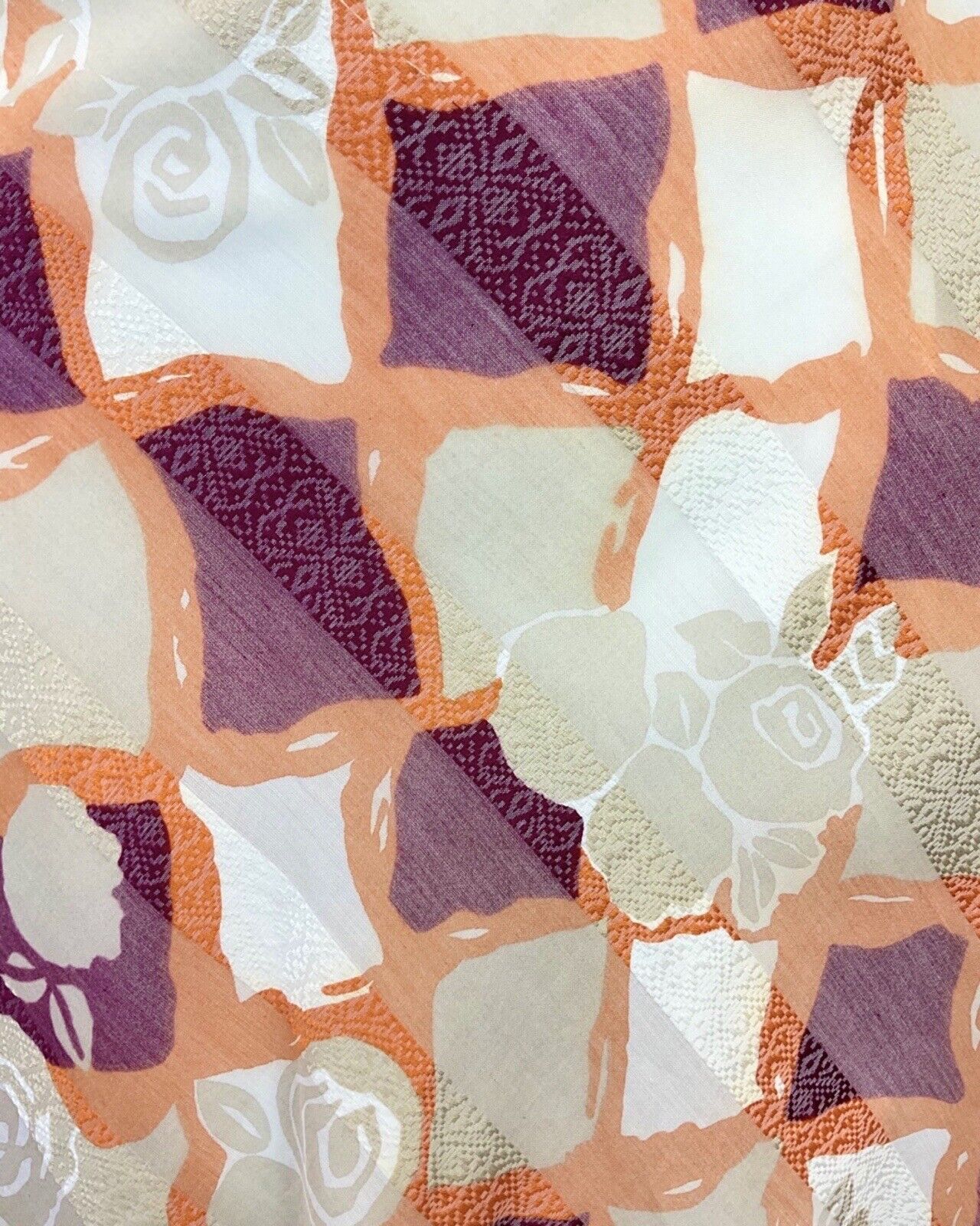 VINTAGE 60s 70s WHITE PURPLE ORANGE CHECKED FLORAL DAGGER SHIRT DRESS 10 12