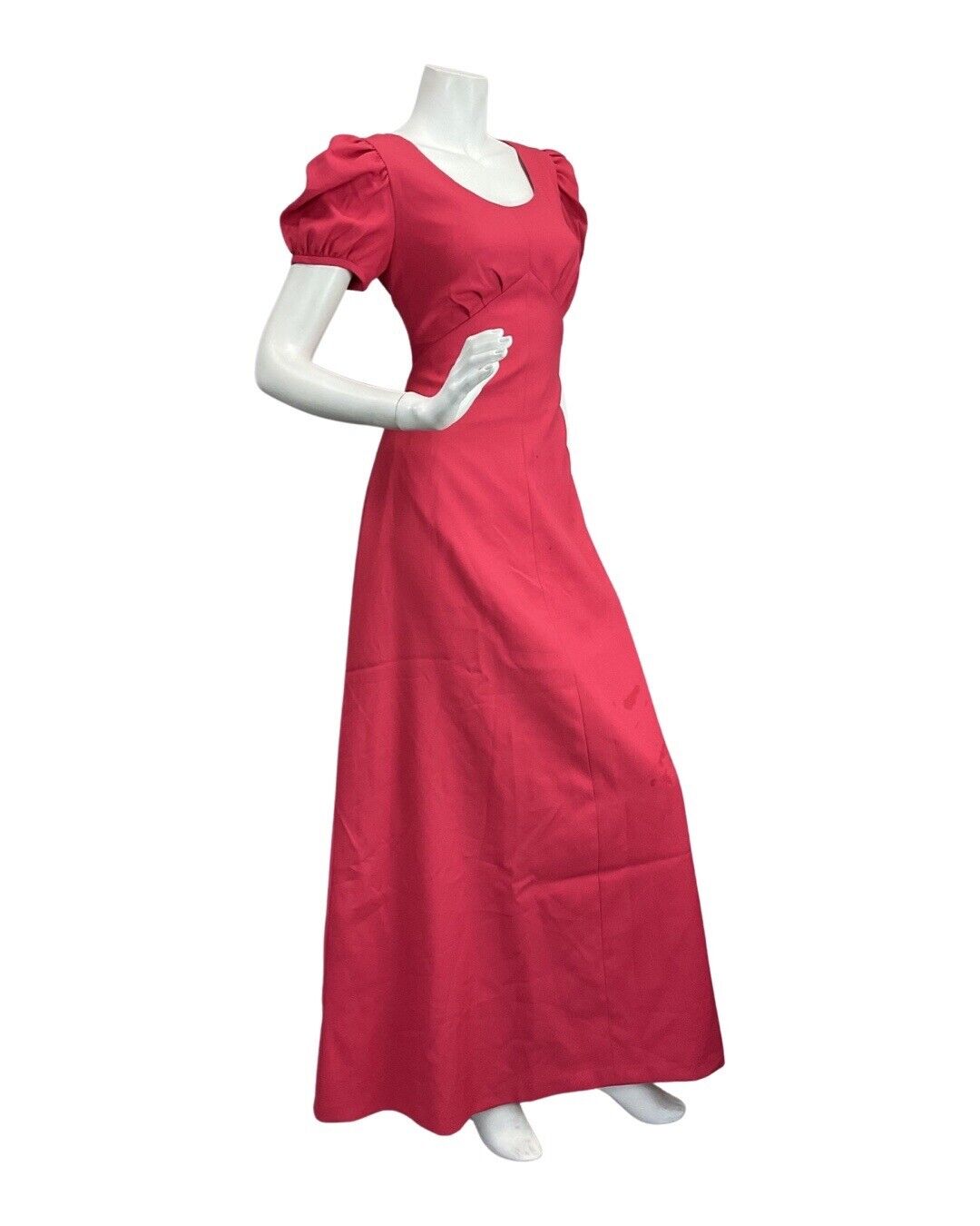 VINTAGE 60s 70s HOT PINK PUFF SLEEVES BARBIE MOD MAXI DRESS 8
