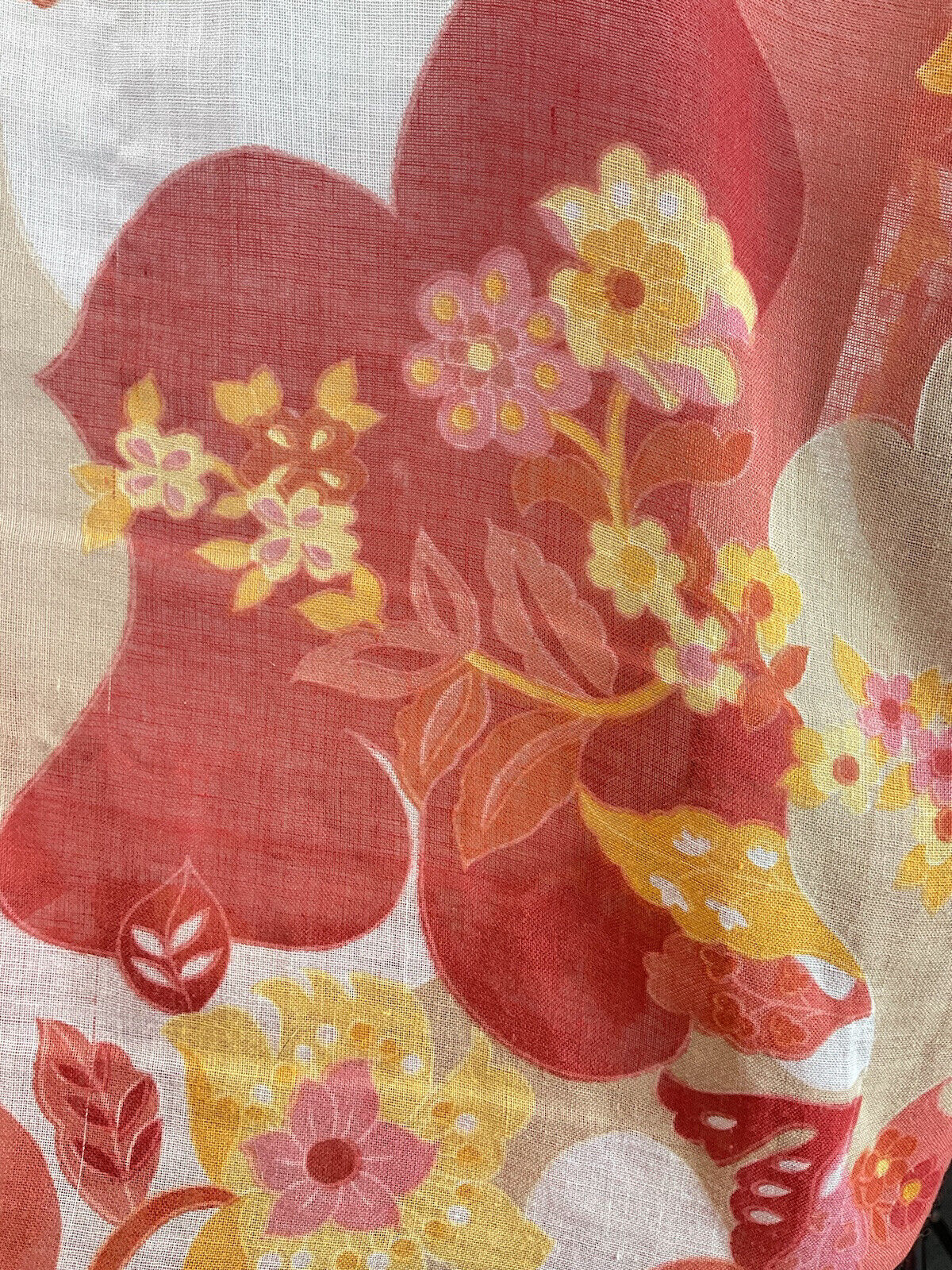 VTG 60s 70s RED ORANGE BEIGE PSYCHEDELIC SWIRL FLORAL SPOON COLLAR SHIRT 16 18