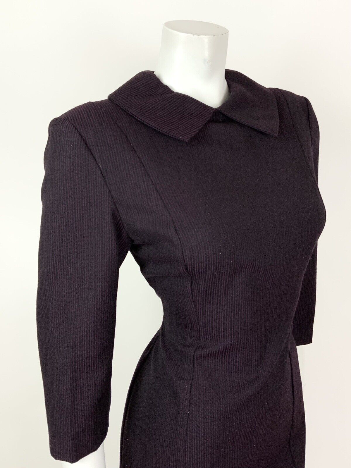 VINTAGE 60s 70s PLUM PURPLE BLACK STRIPED MOD DRESS 10 12