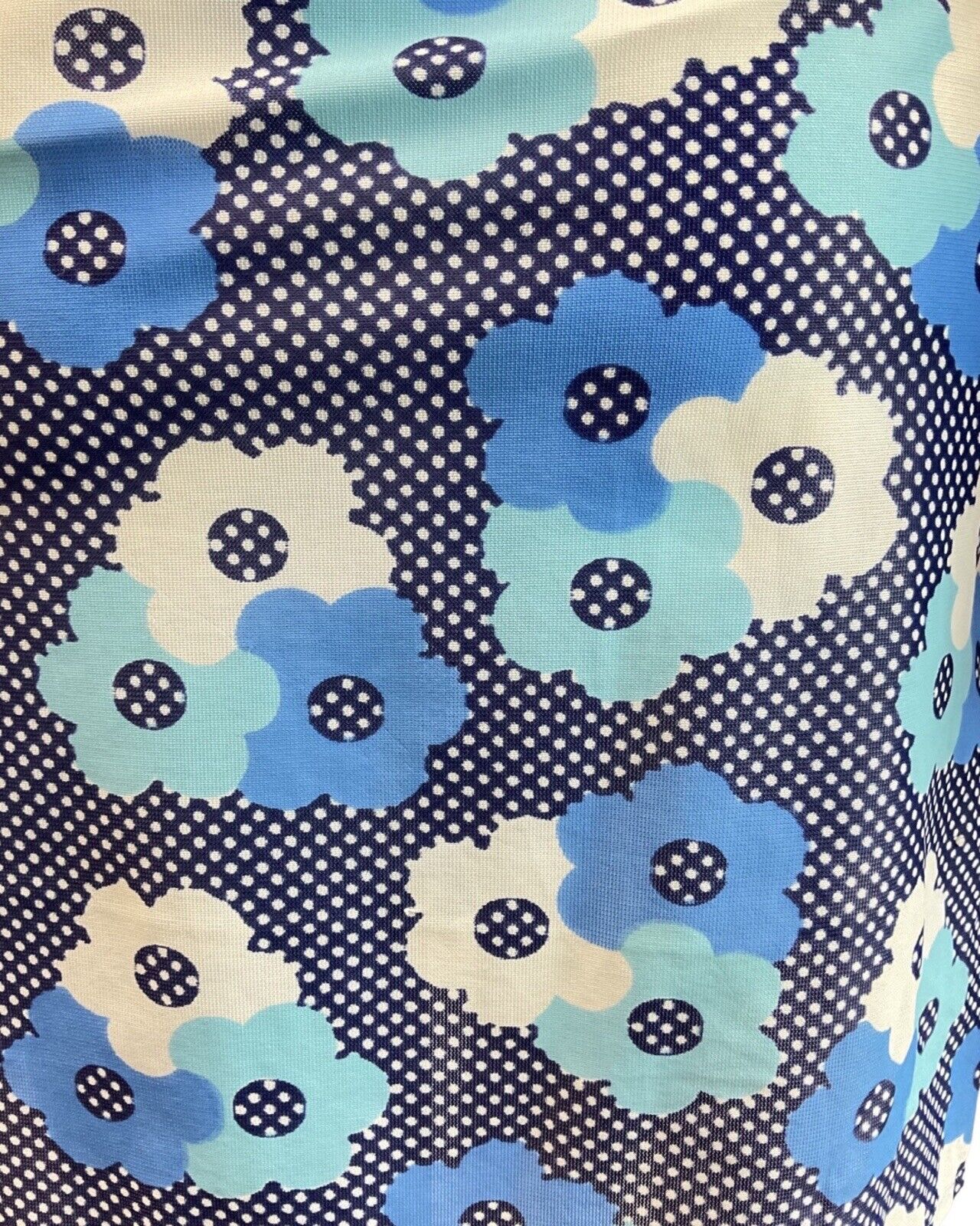 VINTAGE 60s 70s BLUE WHITE POLKA-DOT DAISY FLOWER MOD DAGGER SHIRT DRESS 8 10