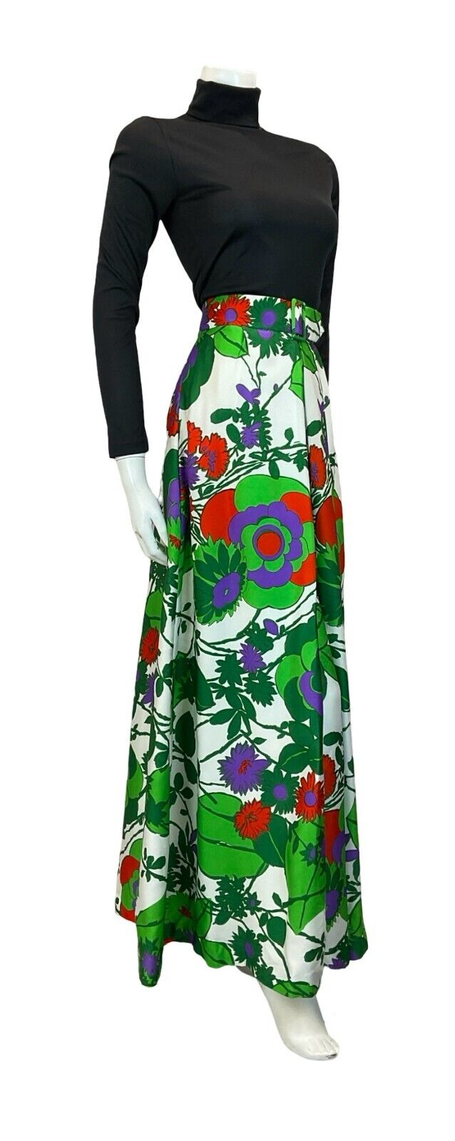 VTG 70S GREEN RED WHITE PURPLE FLORAL BELT PANTS TROUSERS SIZE 10