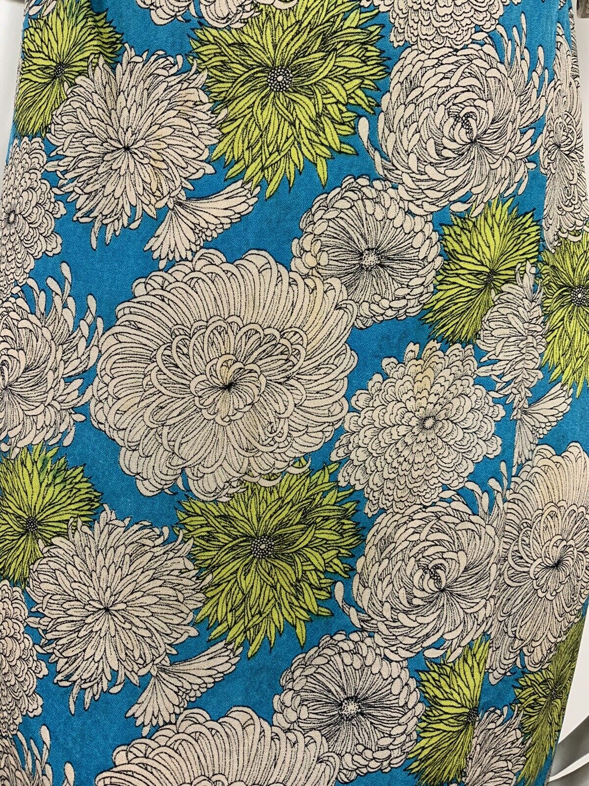VTG 60s 70s BLUE LIME GREEN CHRYSANTHEMUM FLORAL PSYCHEDELIC SHIFT DRESS 10 12