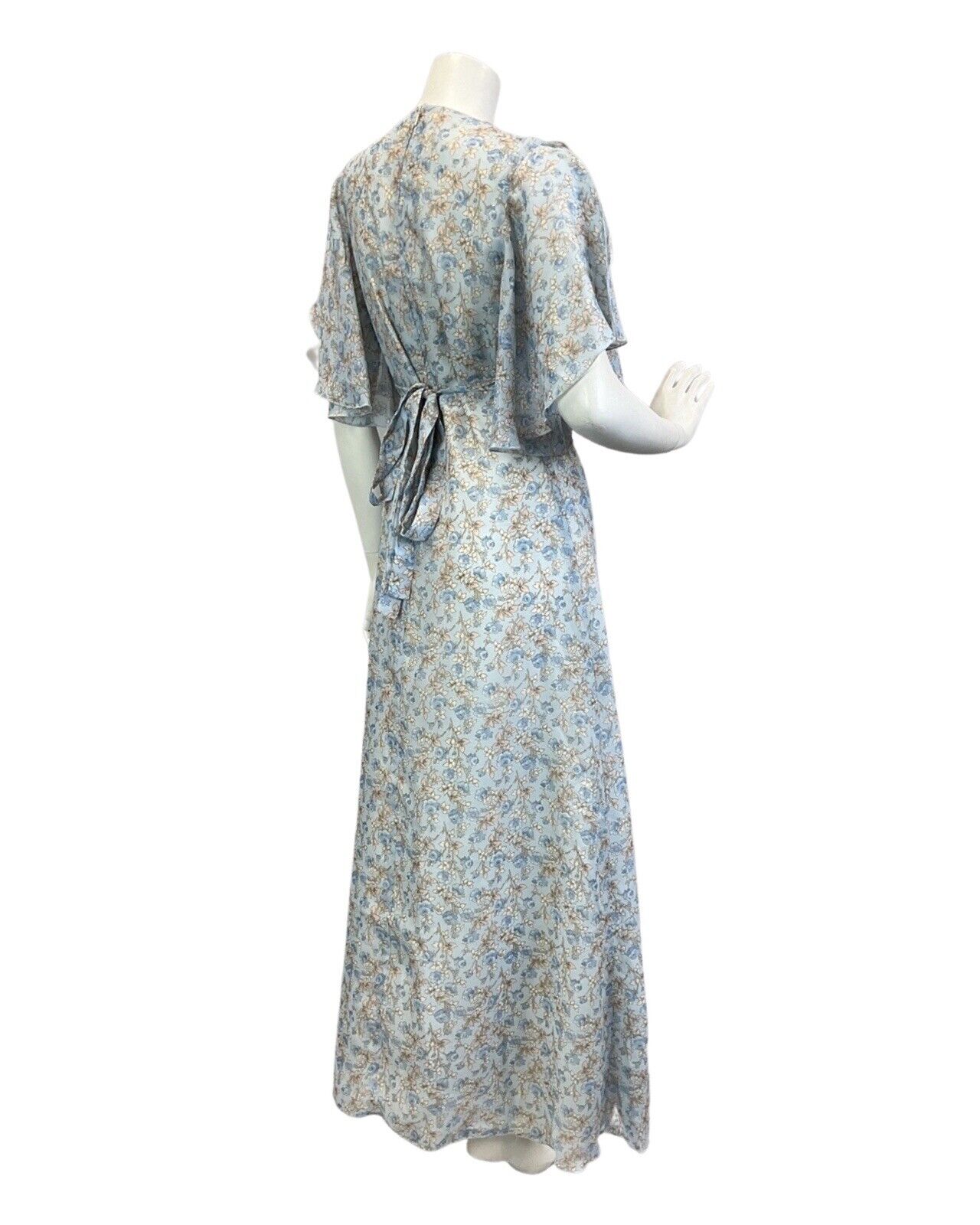 VINTAGE 60s 70s BABY BLUE PINK CREAM FLOAL DITSY BOHO PRAIRIE MAXI DRESS 12