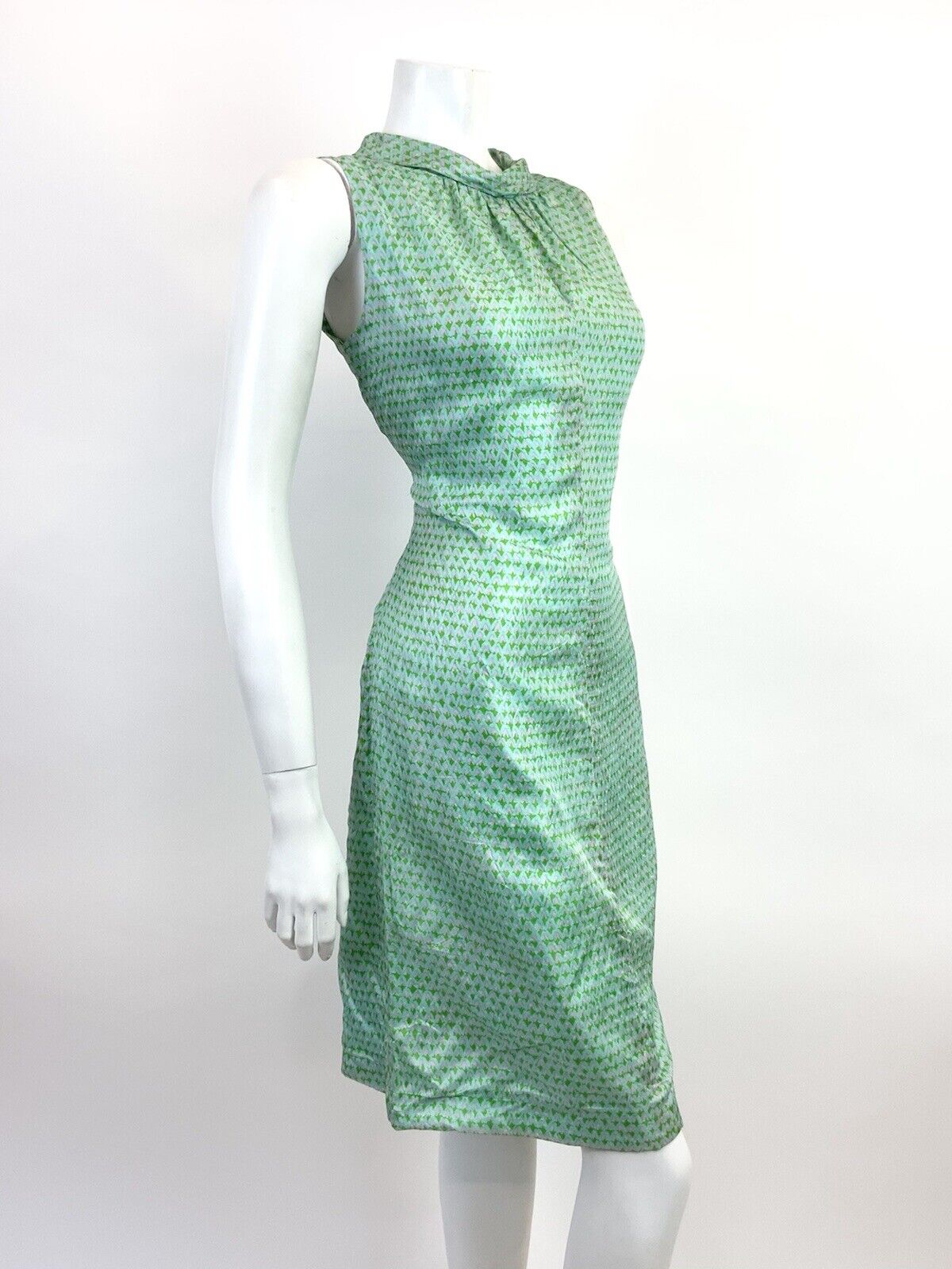 VINTAGE 60s 70s BLUE GREEN PINK GEOMETRIC SLEEVELESS MOD SHIFT DRESS 12