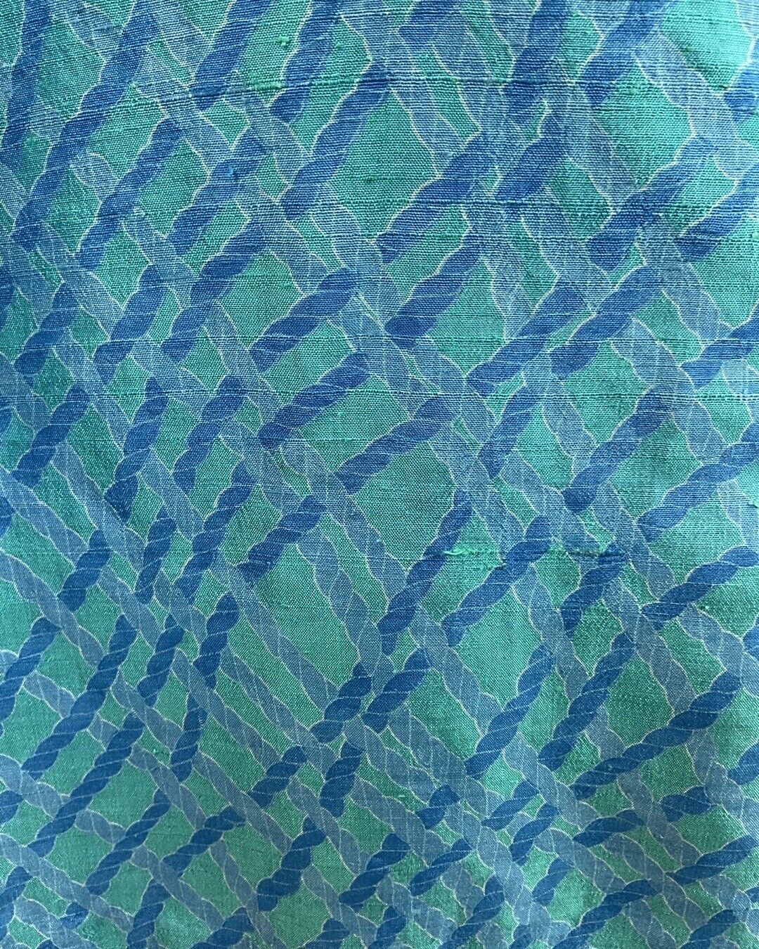 VINTAGE 60s 70s BLUE GREEN ROPE BRAIDED MOD SILK DAGGER SHIRT DRESS 12 14