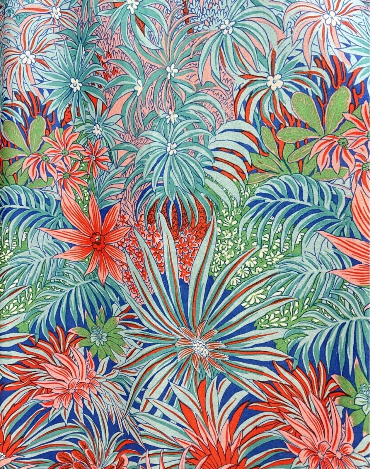 VINTAGE 60s 70s BLUE RED PEACH PSYCHEDELIC PALM LEAF FLORAL CAPED MAXI DRESS 14