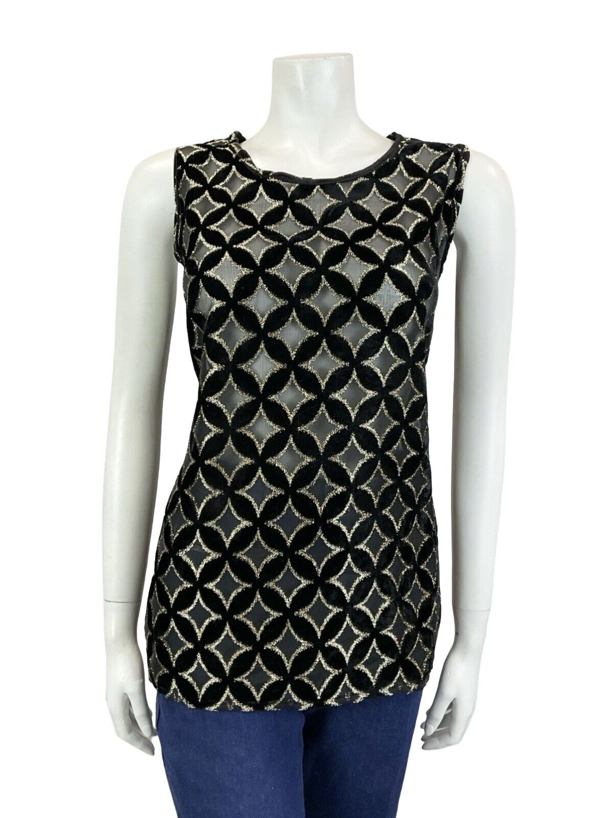 VTG 60S 70S BLACK GOLD ART DECO TILED BURNOUT VELVET PARTY TANK TOP 14