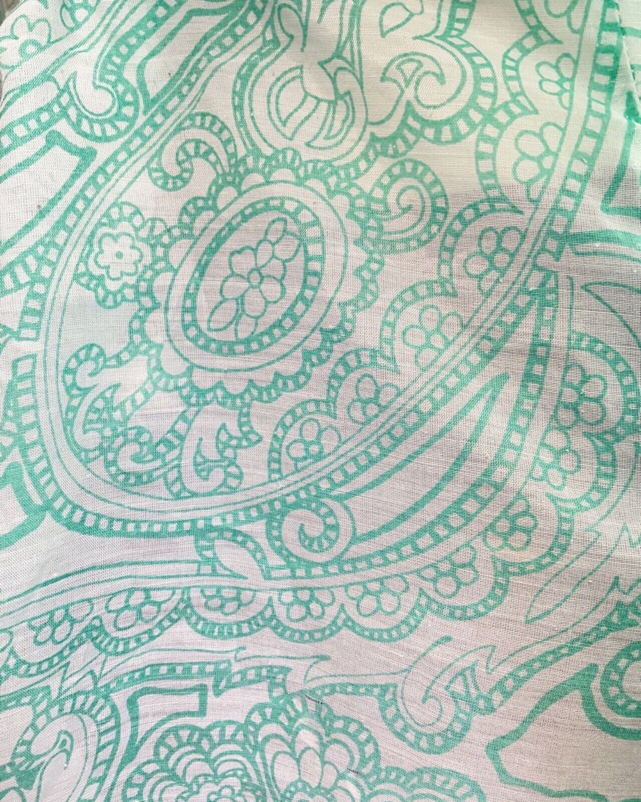 VINTAGE 60s 70s MINT GREEN WHITE PSYCHEDELIC PAISLEY FLORAL DAGGER SHIRT 10