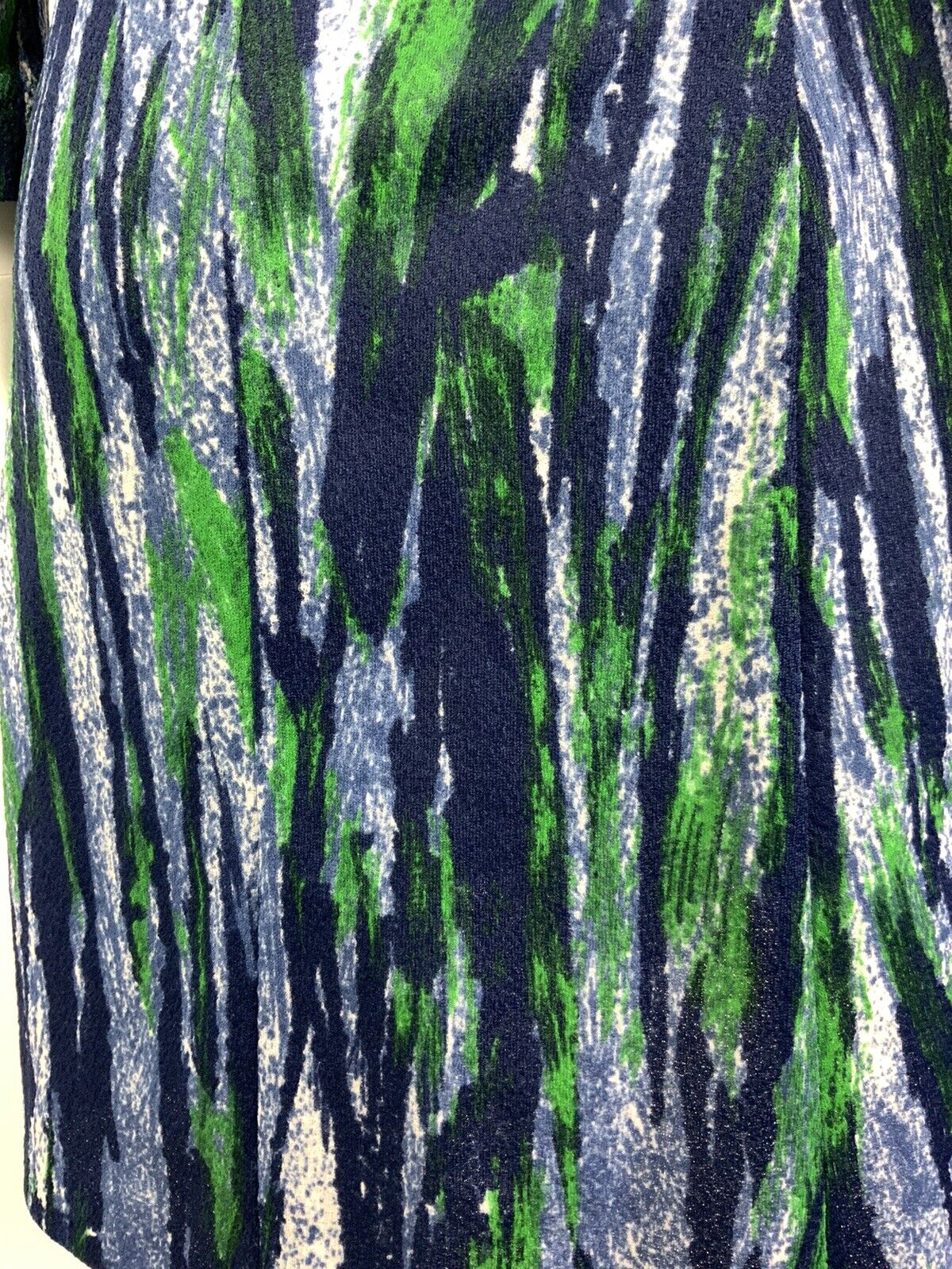 VINTAGE 60s 70s BLUE GREEN WHITE BRUSH STROKE DAGGER COLLAR SHIRT DRESS 12 14