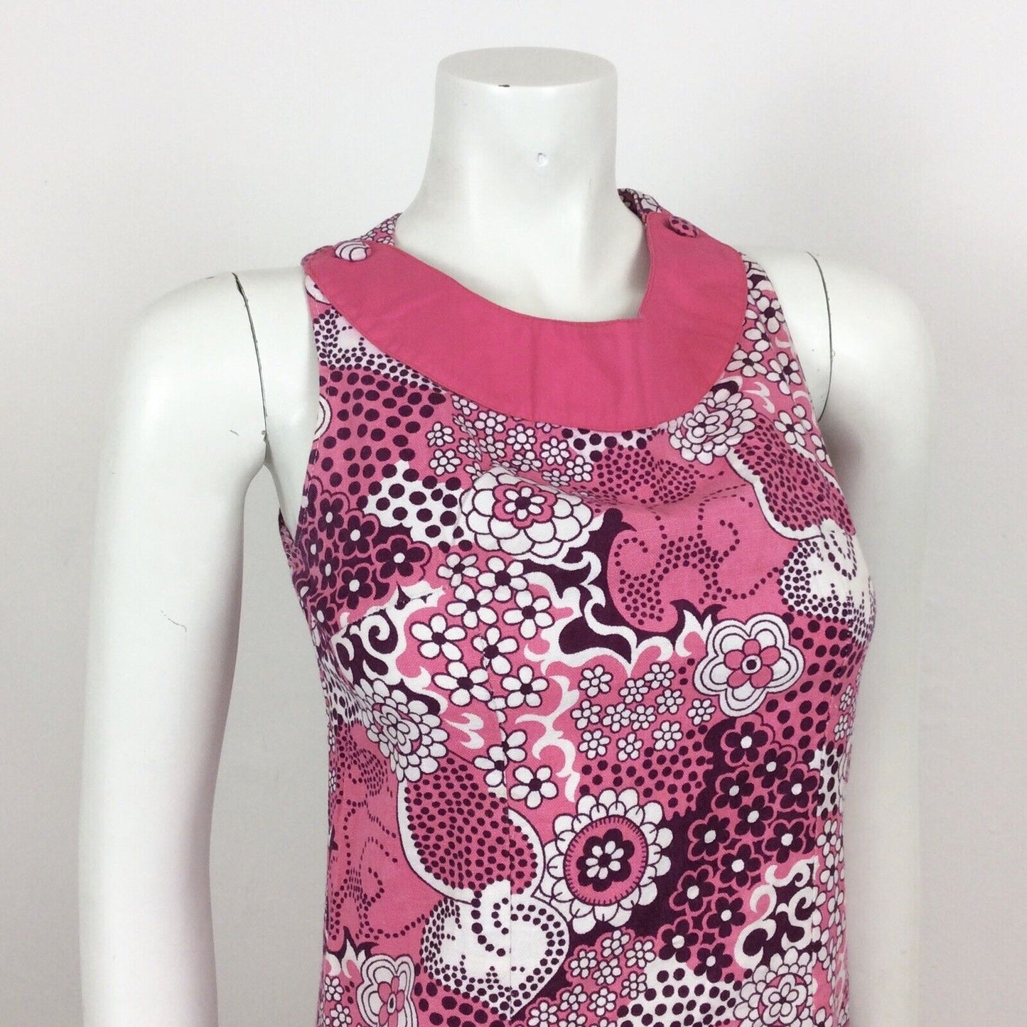 VINTAGE 60S COTTON PINK PURPLE PSYCHEDELIC FLORAL MINI DRESS 8 10