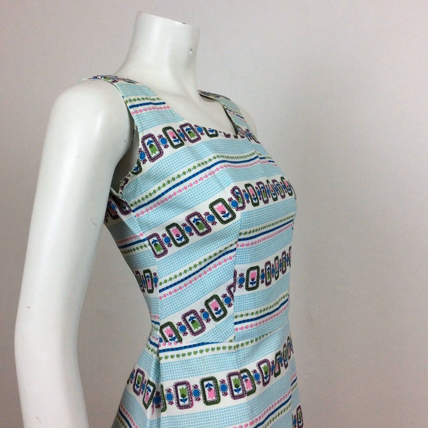 60S VINTAGE CUTE BLUE WHITE VINTAGE FLOWER DAISY TULIP MINI DRESS 8
