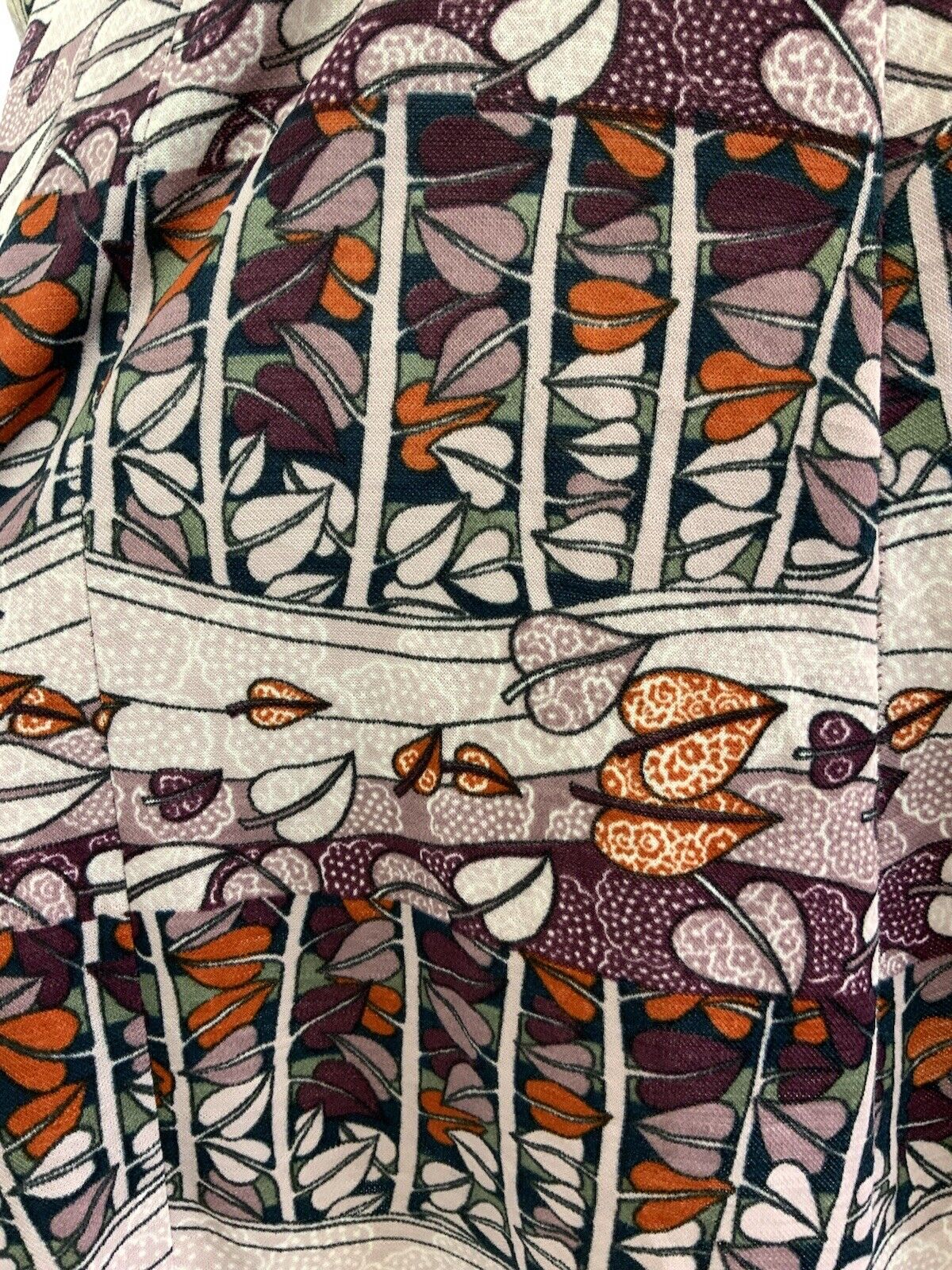 VTG 60s 70s PURPLE PINK ORANGE LEAFY TREE VINE PSYCHEDELIC PUSSYBOW DRESS 14 16