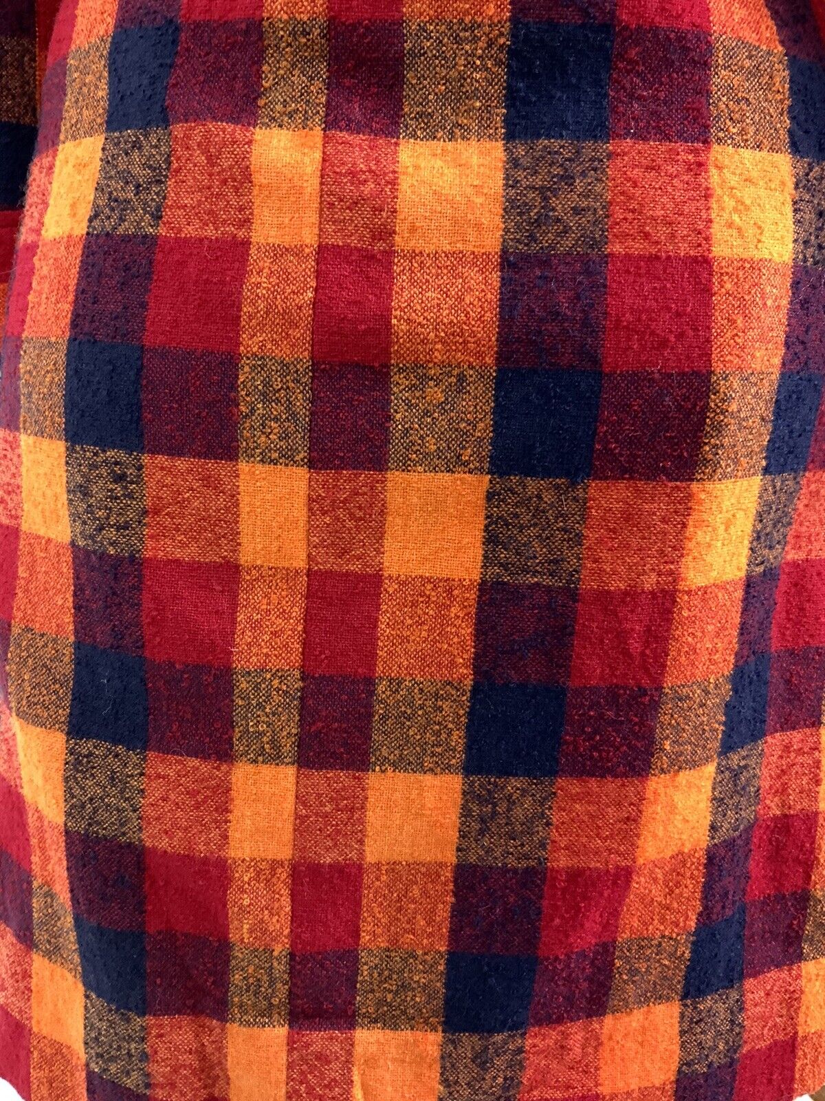 VINTAGE ORANGE RED BLUE CHECKED DAGGER COLLAR MOD WOOL COAT 8 10