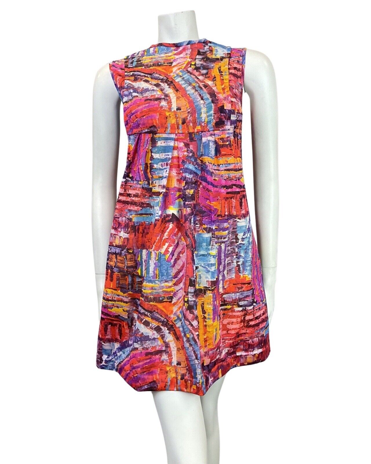VTG 60s 70s PINK PURPLE BLUE YELLOW PSYCHEDELIC MOD EMPIRE TENT DRESS 12 14