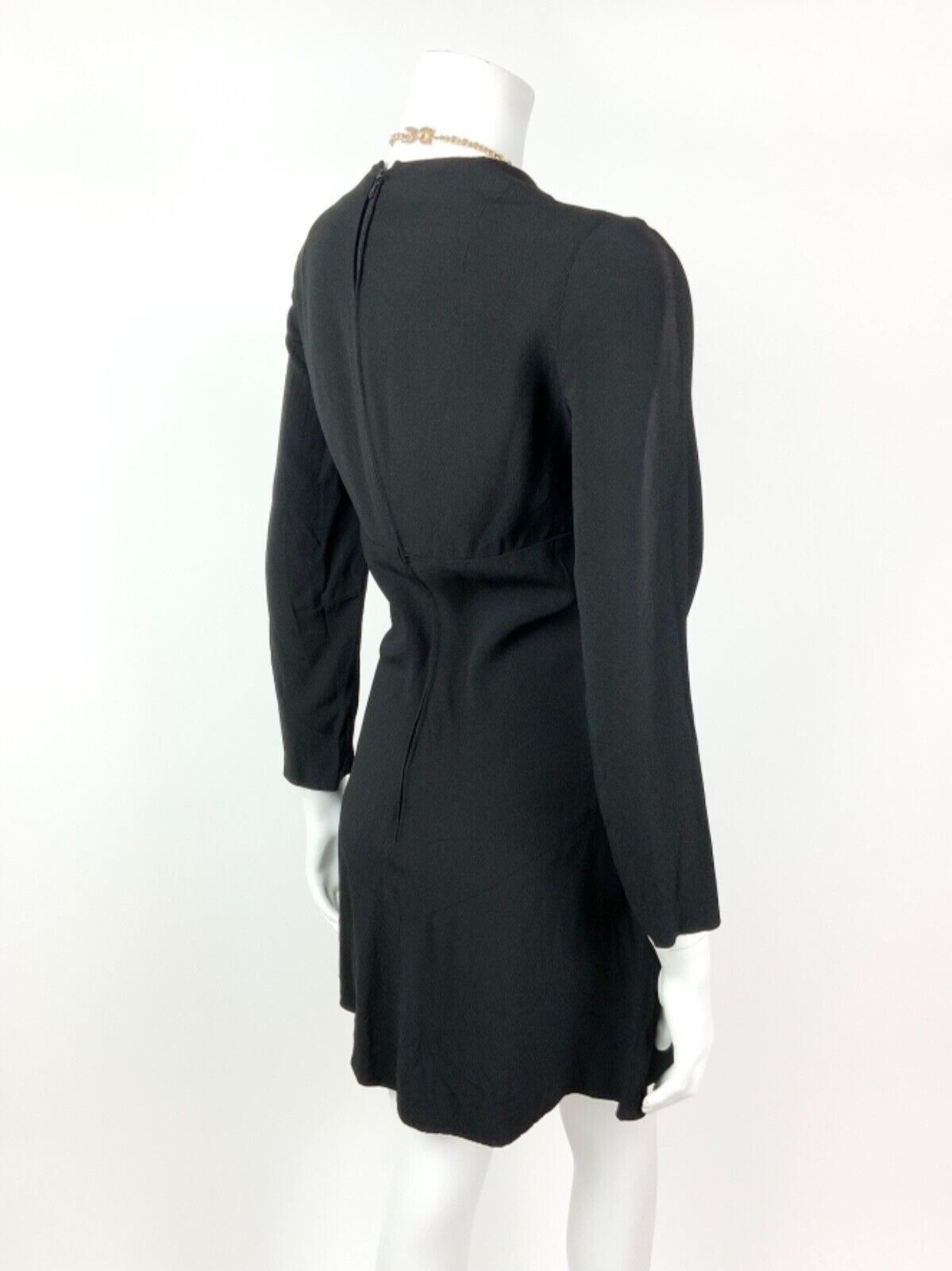 VINTAGE 60s 70s JET BLACK EMPIRE LINE MOD SWING DRESS 10 12