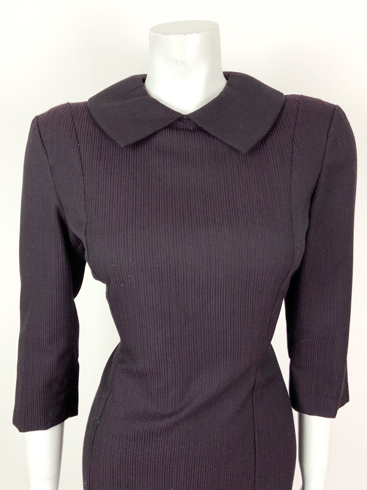 VINTAGE 60s 70s PLUM PURPLE BLACK STRIPED MOD DRESS 10 12