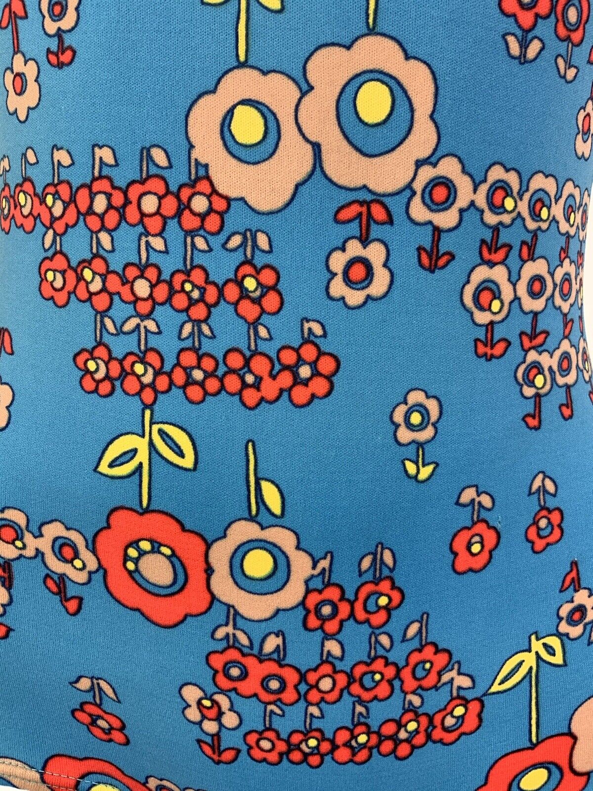 VTG 60s 70s BLUE ORANGE FLORAL DAISY MOD PSYCHEDELIC BATHING SWIM SUIT 8 10