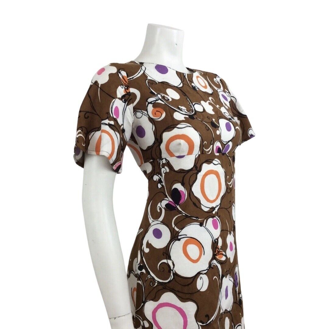60S VINTAGE PSYCHEDELIC BROWN PURPLE PINK ORANGE DRESS 10 12