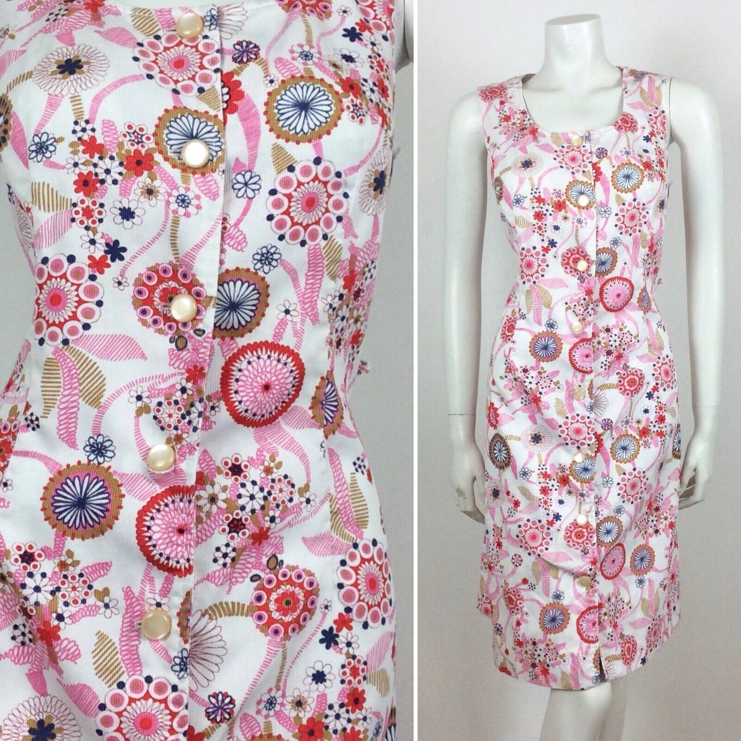 60S VINTAGE WHITE PINK PURPLE FLORAL MIDI DRESS 10