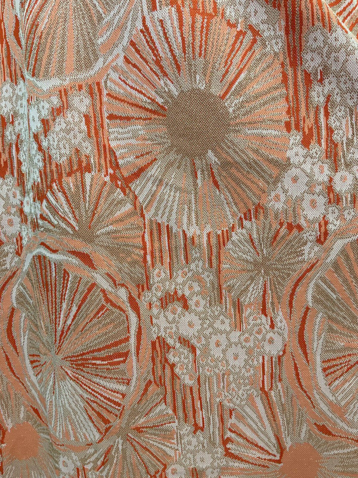 VINTAGE 60s 70s ORANGE WHITE GOLD PSYCHEDELIC FLORAL MOD LUREX MAXI DRESS 10 12