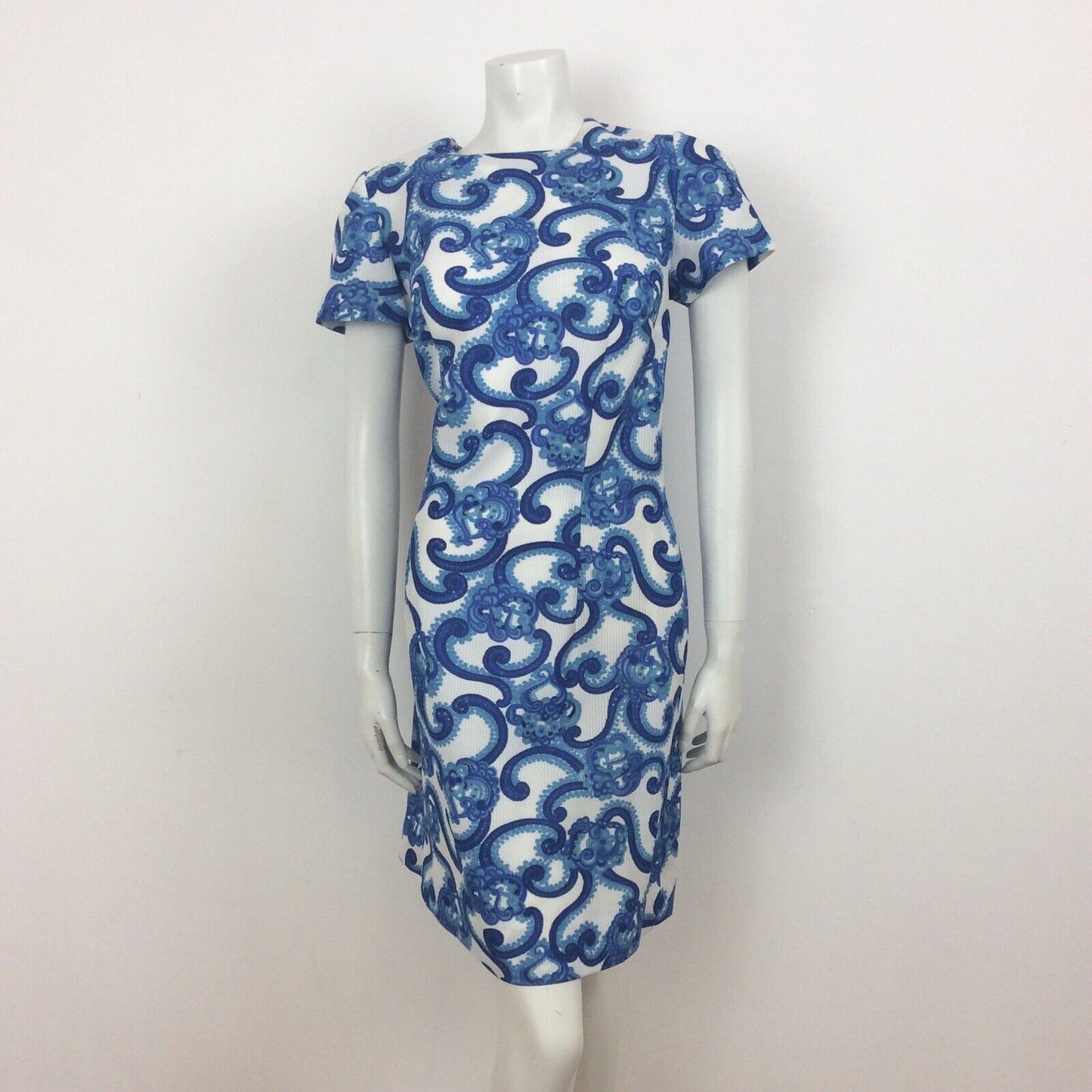 VINTAGE 60s PSYCHEDELIC GREEN YELLOW WHITE FLORAL PAISLEY MINI DRESS 16