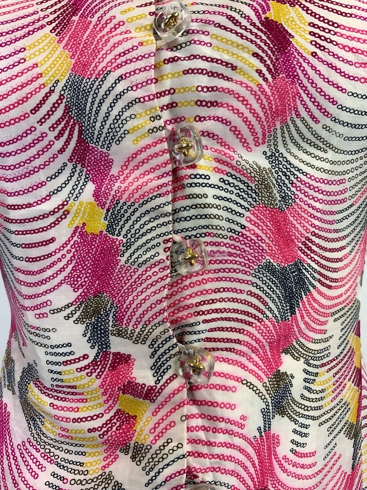 VTG 60s 70s PINK YELLOW WHITE WAVY PSYCHEDELIC WING COLLAR MOD SHIRT DRESS 10 12