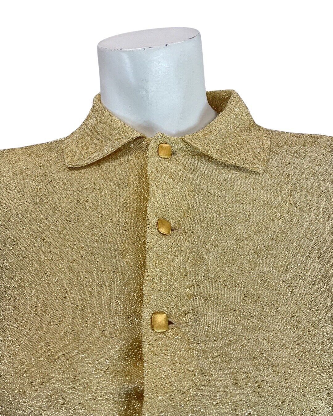 VINTAGE 60s 70s METALLIC GOLD DIAMOND DISCO PARTY STUDIO 54 LUREX SHIRT 10 12