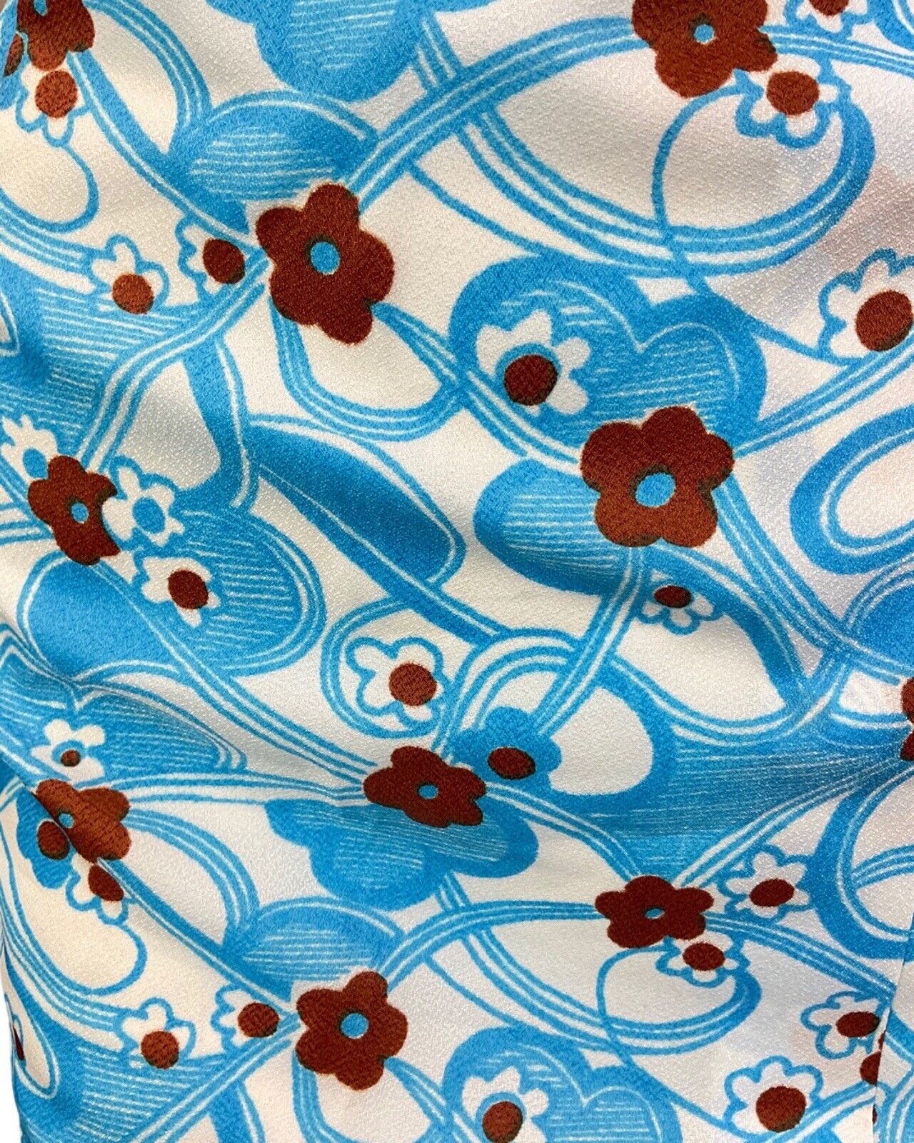 VINTAGE 60s 70s BLUE WHITE BROWN PSYCHEDELIC DAISY FLOWER MOD WIGGLE DRESS 14 16