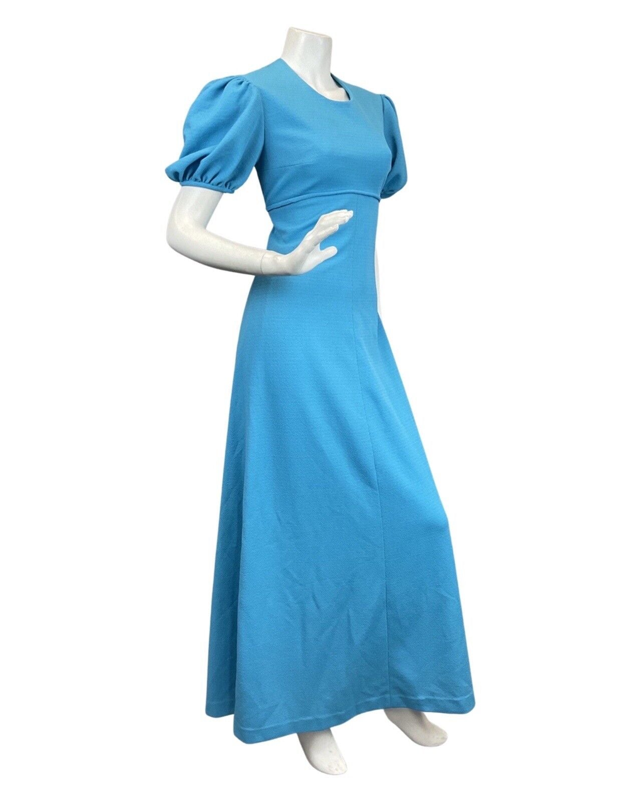 VINTAGE 60s 70s BRIGHT BLUE PUFF SLEEVE MOD MAXI DRESS 10 12