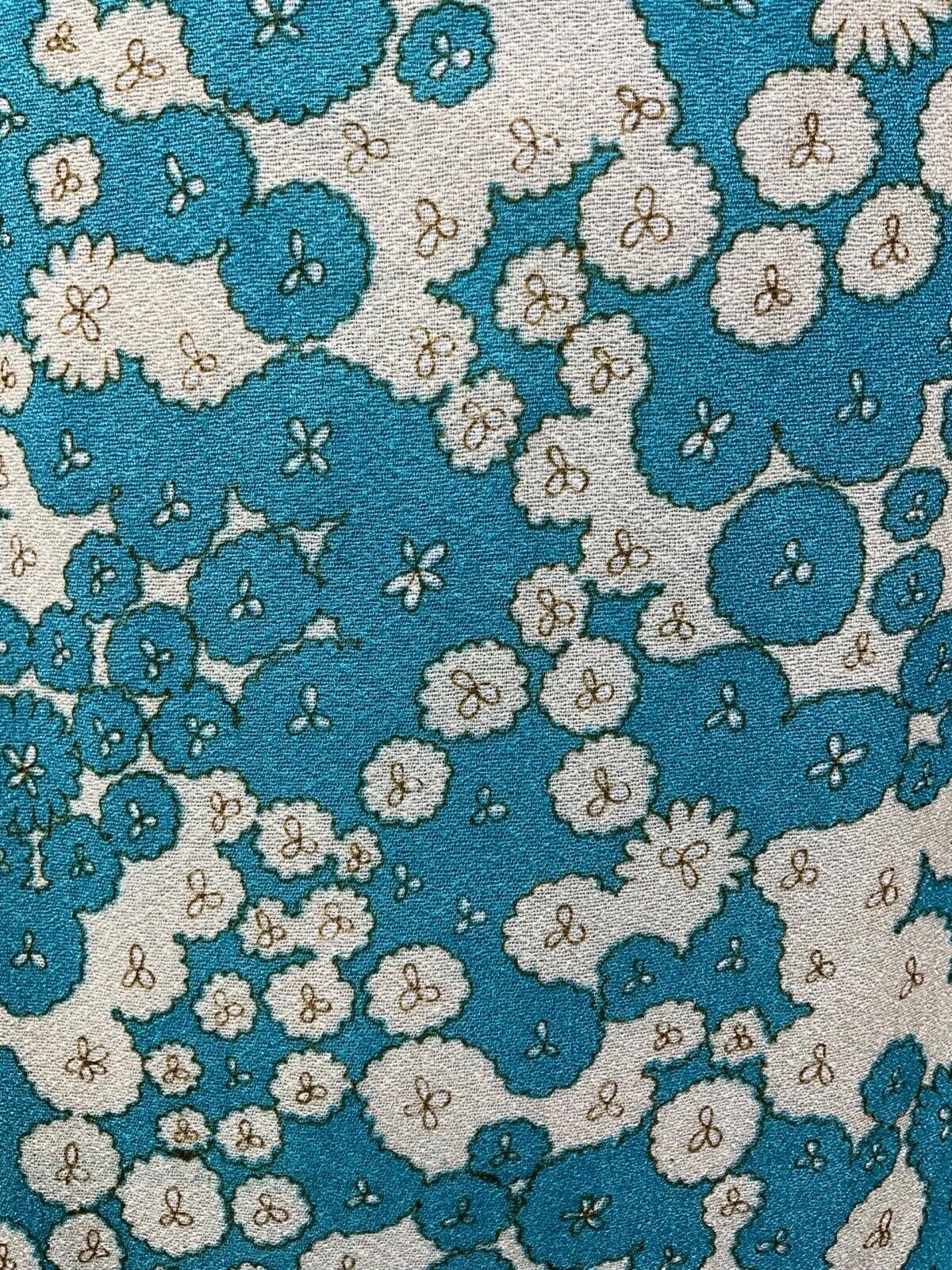 VINTAGE 60s 70s BLUE CREAM FLORAL ABSTRACT DITSY MOD SHORT SHIRT DRESS 10