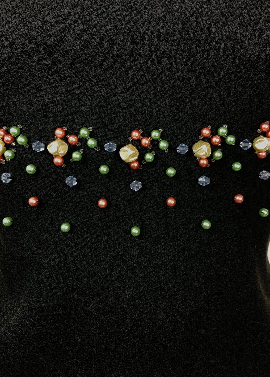 VINTAGE 60s 70s BLACK PINK GREEN BLUE PEARL BEADED EMPIRE LINE PARTY DRESS 8 10