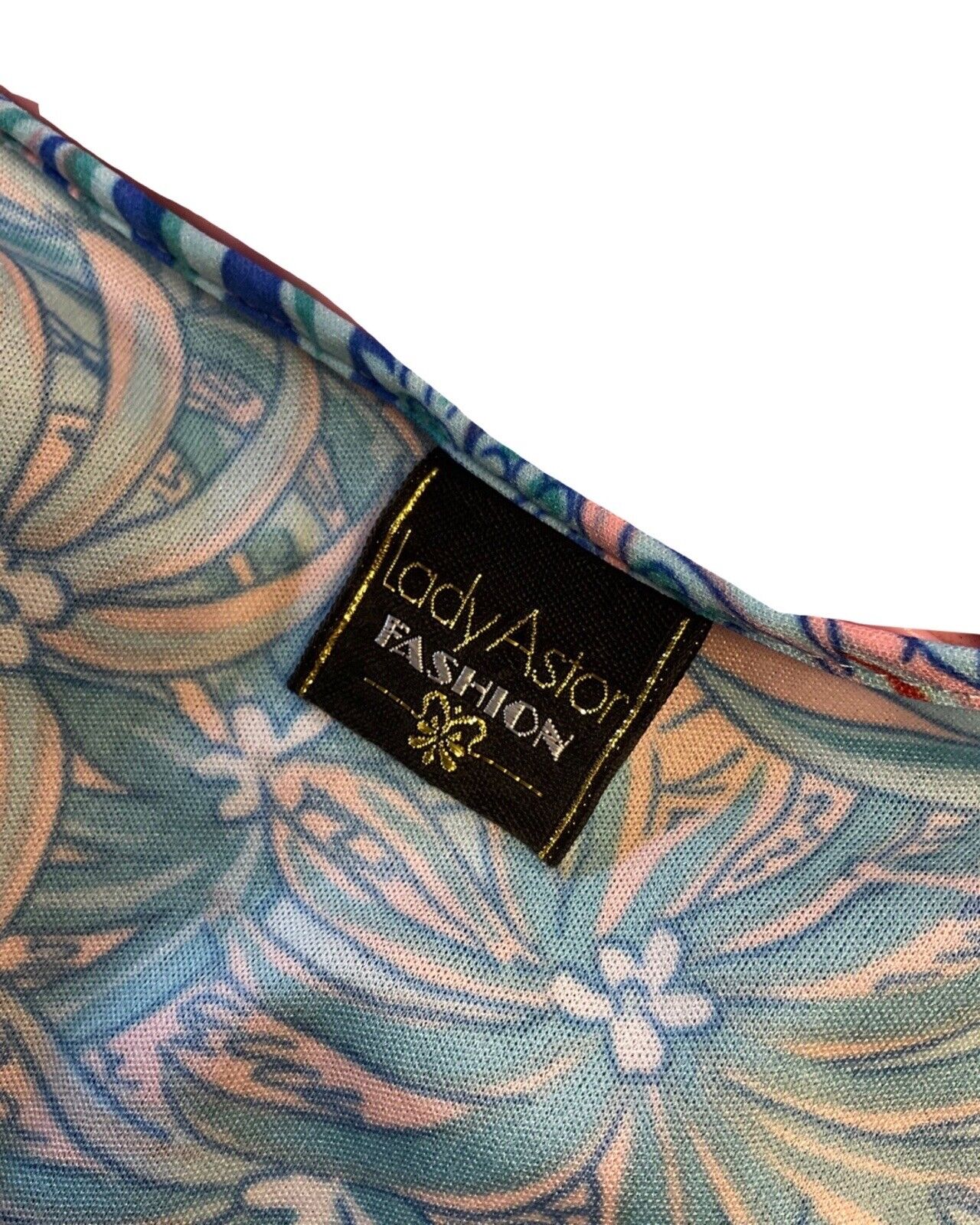 VINTAGE 60s 70s BLUE RED PEACH PSYCHEDELIC PALM LEAF FLORAL CAPED MAXI DRESS 14