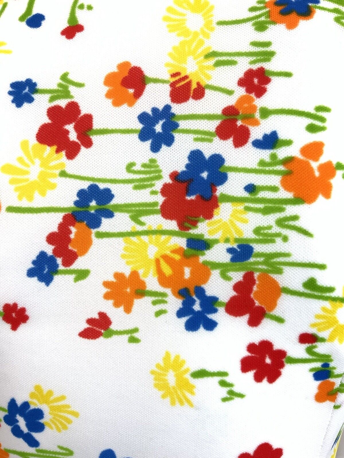 VINTAGE 60s 70s WHITE RED BLUE GREEN FLORAL MOD SLEEVELESS DAGGER SHIRT DRESS 16