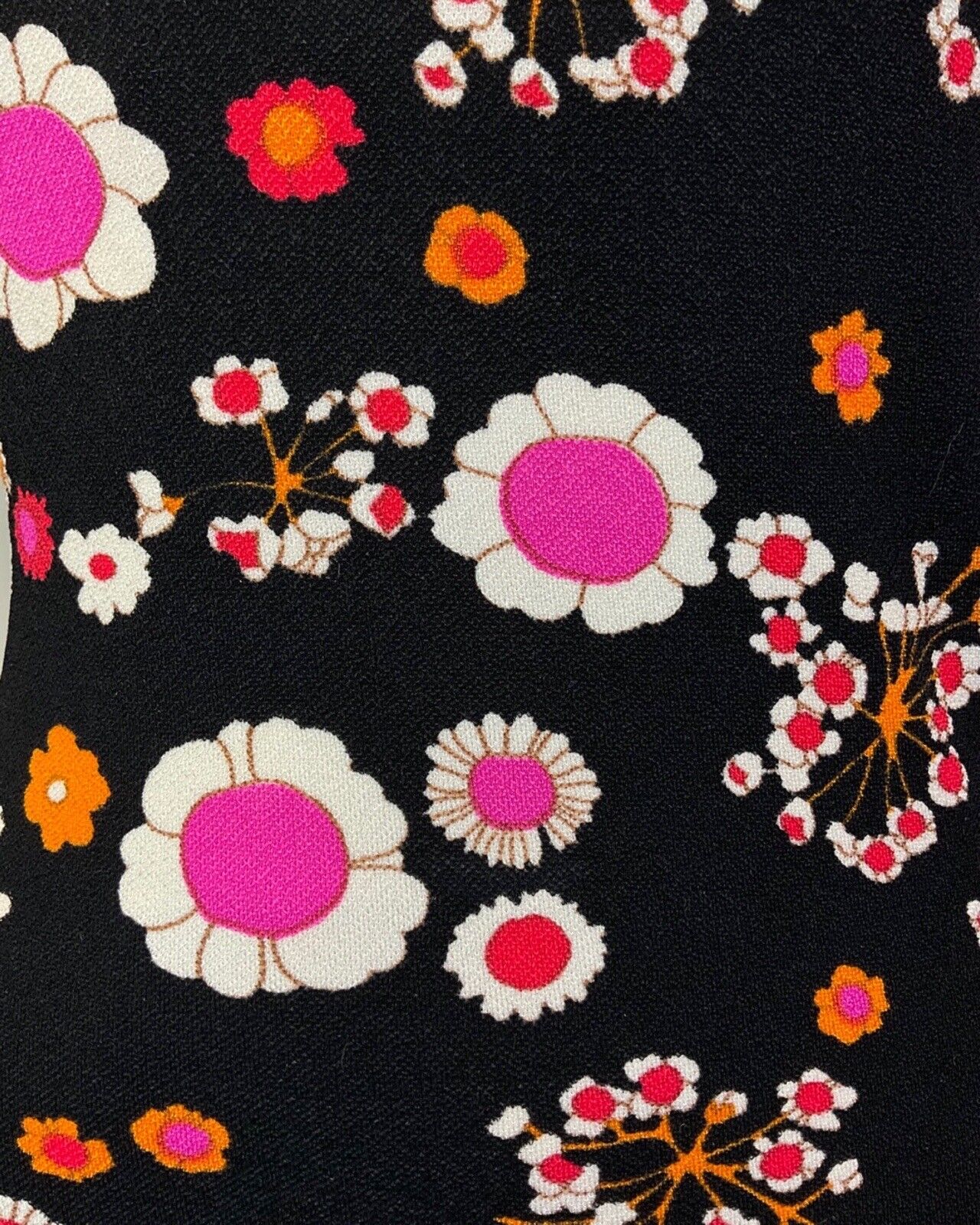 VINTAGE 60s 70s BLACK PINK WHITE DAISY FLOWER MOD SWIMSUIT BODYSUIT 10 12