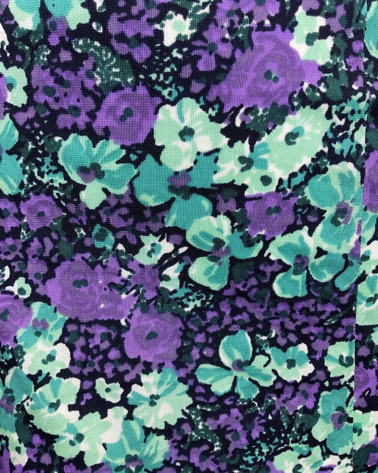 VINTAGE 60s 70s PURPLE BLUE MINT FLORAL DITSY PSYCHEDELIC MOD SHIRT DRESS 14 16