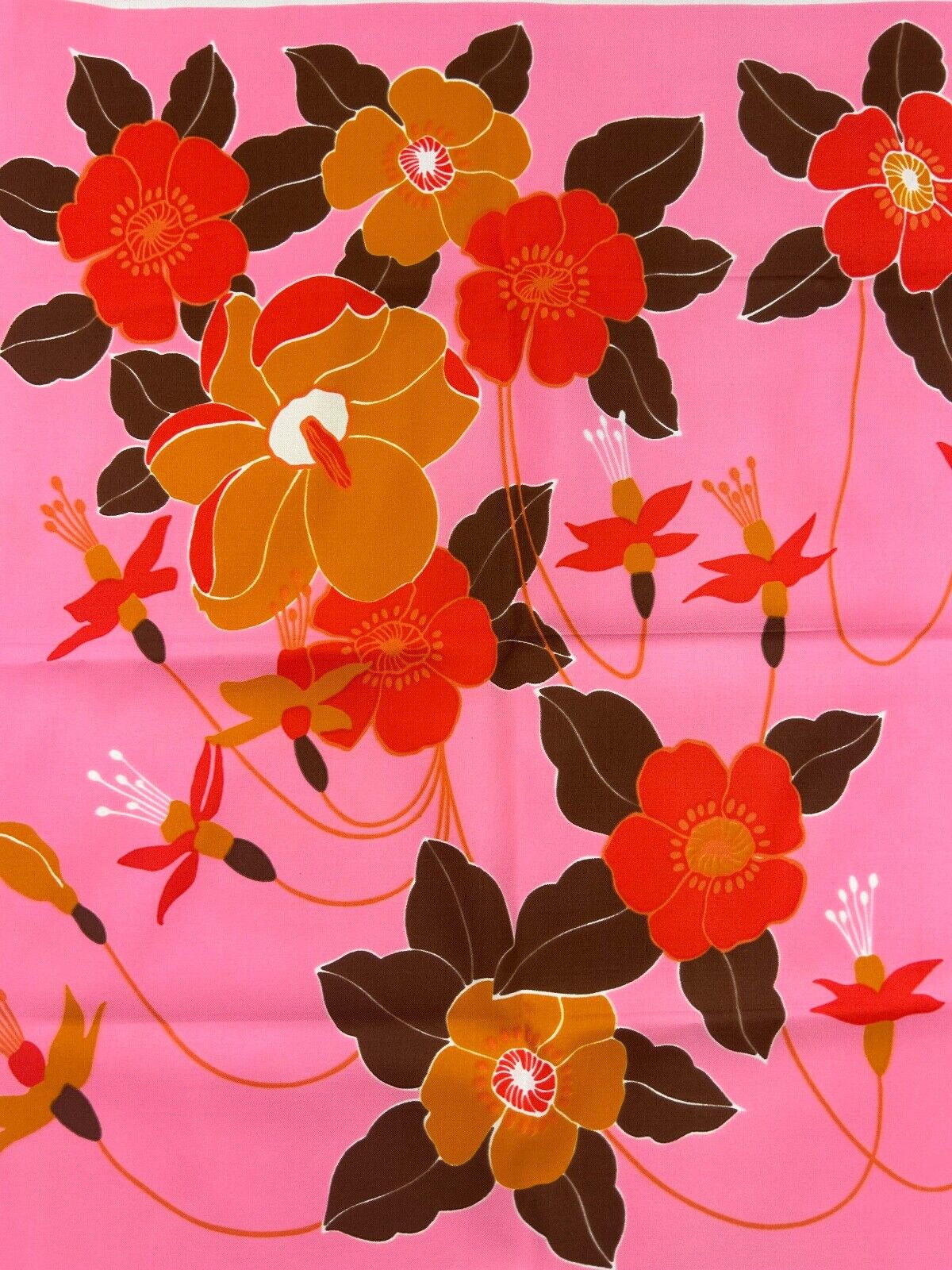 VINTAGE 60s 70s PINK, ORANGE,BROWN, RED, FLORAL, FLOWER POWER, PSYCHEDELIC SCARF
